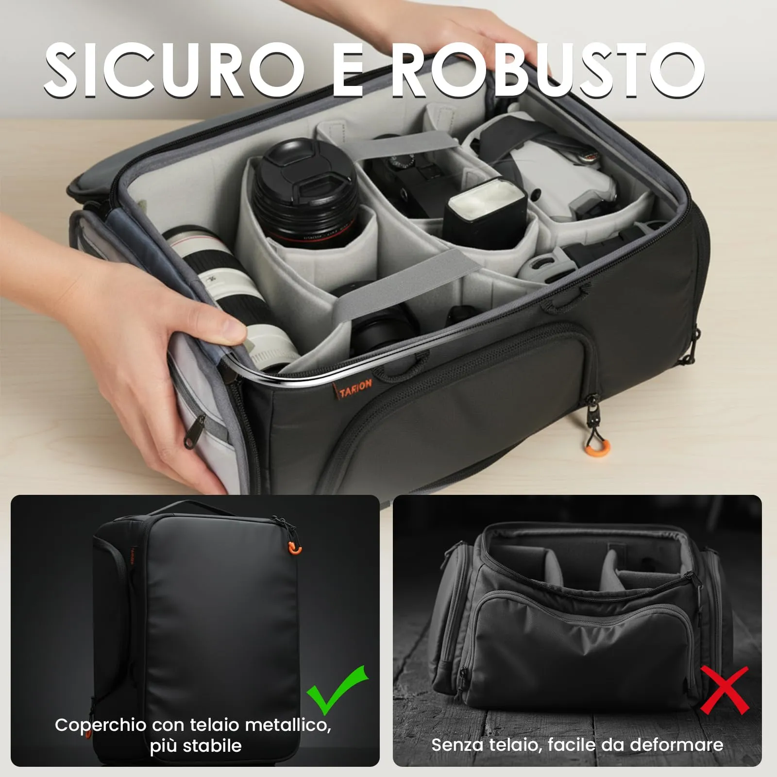 TARION Inserto Fotografico per Zaino Reflex e Obiettivi, M - immagine 5