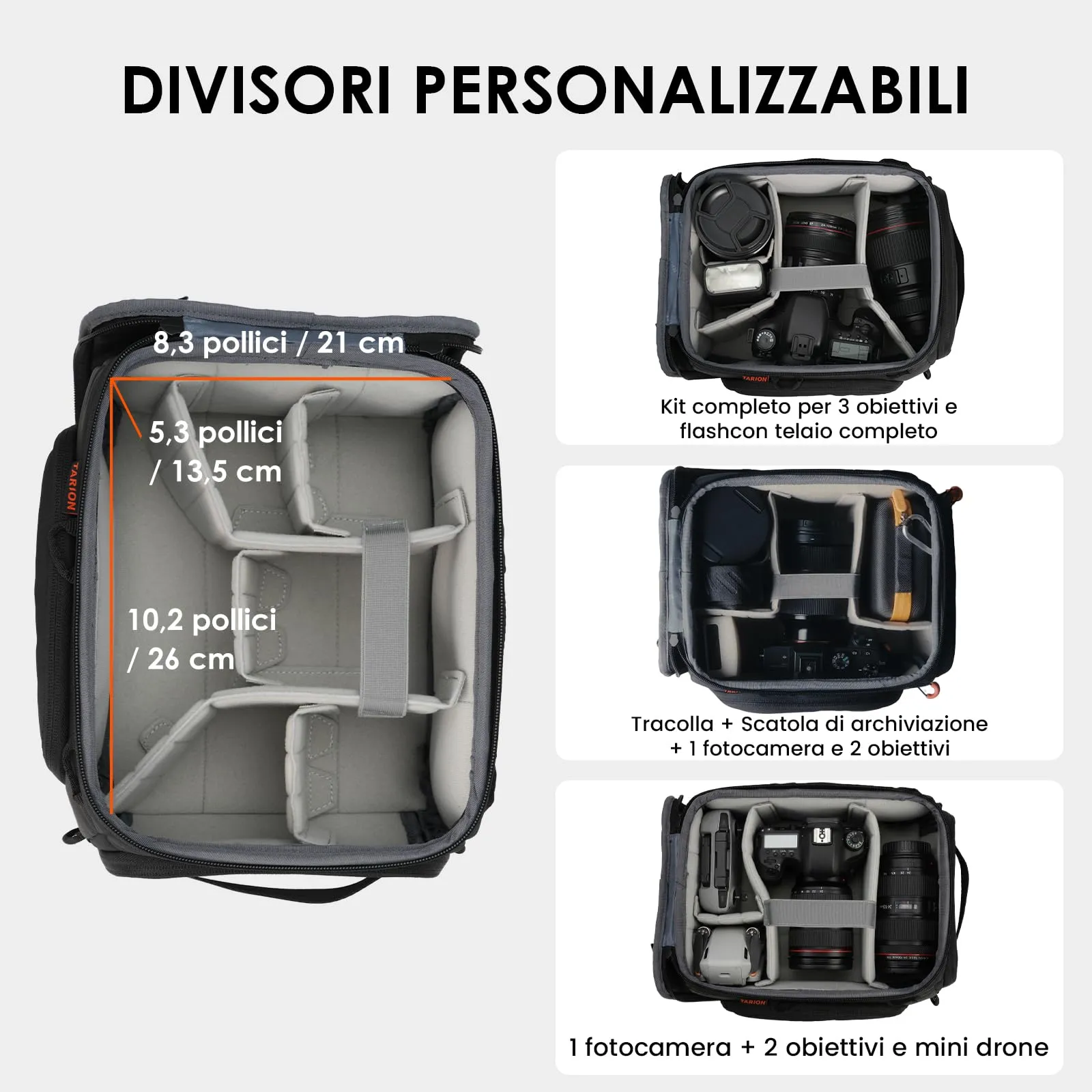 TARION Inserto Borsa Fotografica per Zaino Reflex e Obiettivi, S - immagine 2