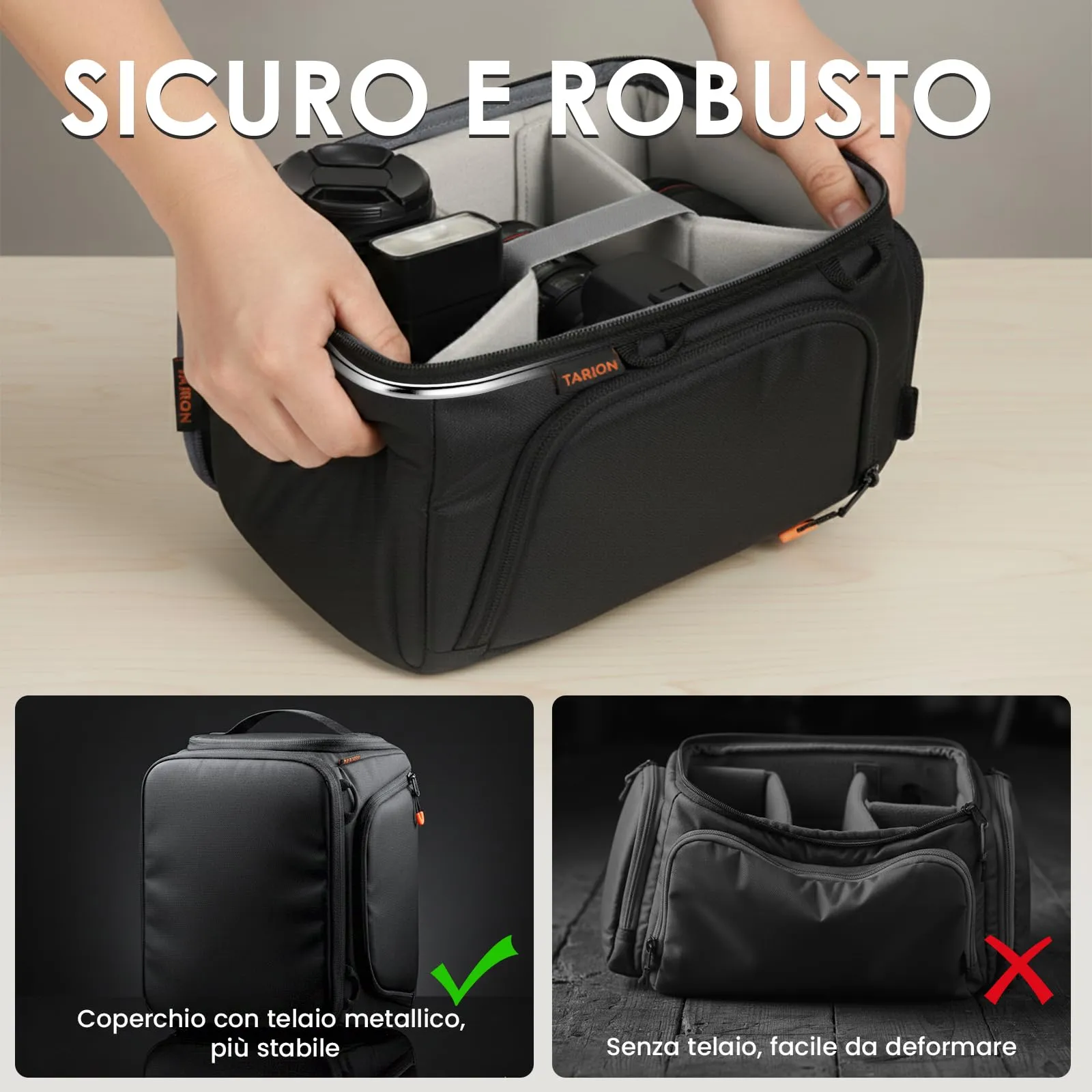 TARION Inserto Borsa Fotografica per Zaino Reflex e Obiettivi, S - immagine 5