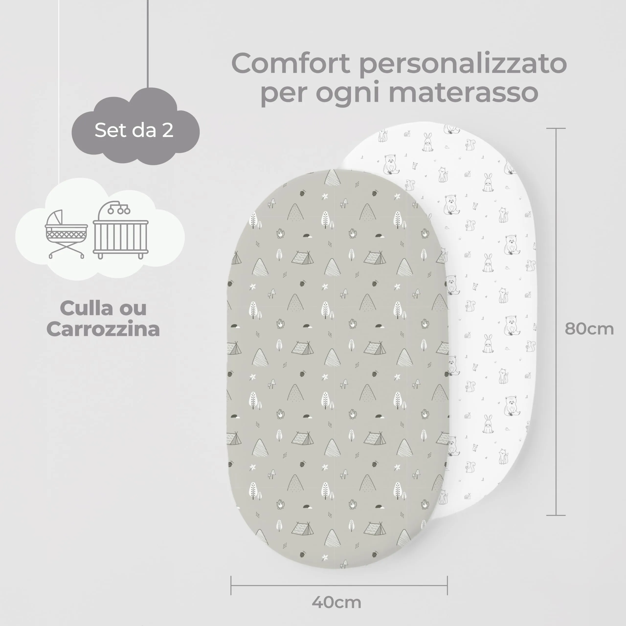 Dreamzie Set di 2 Lenzuola Culla 40x80 cm, 100% Cotone - immagine 2
