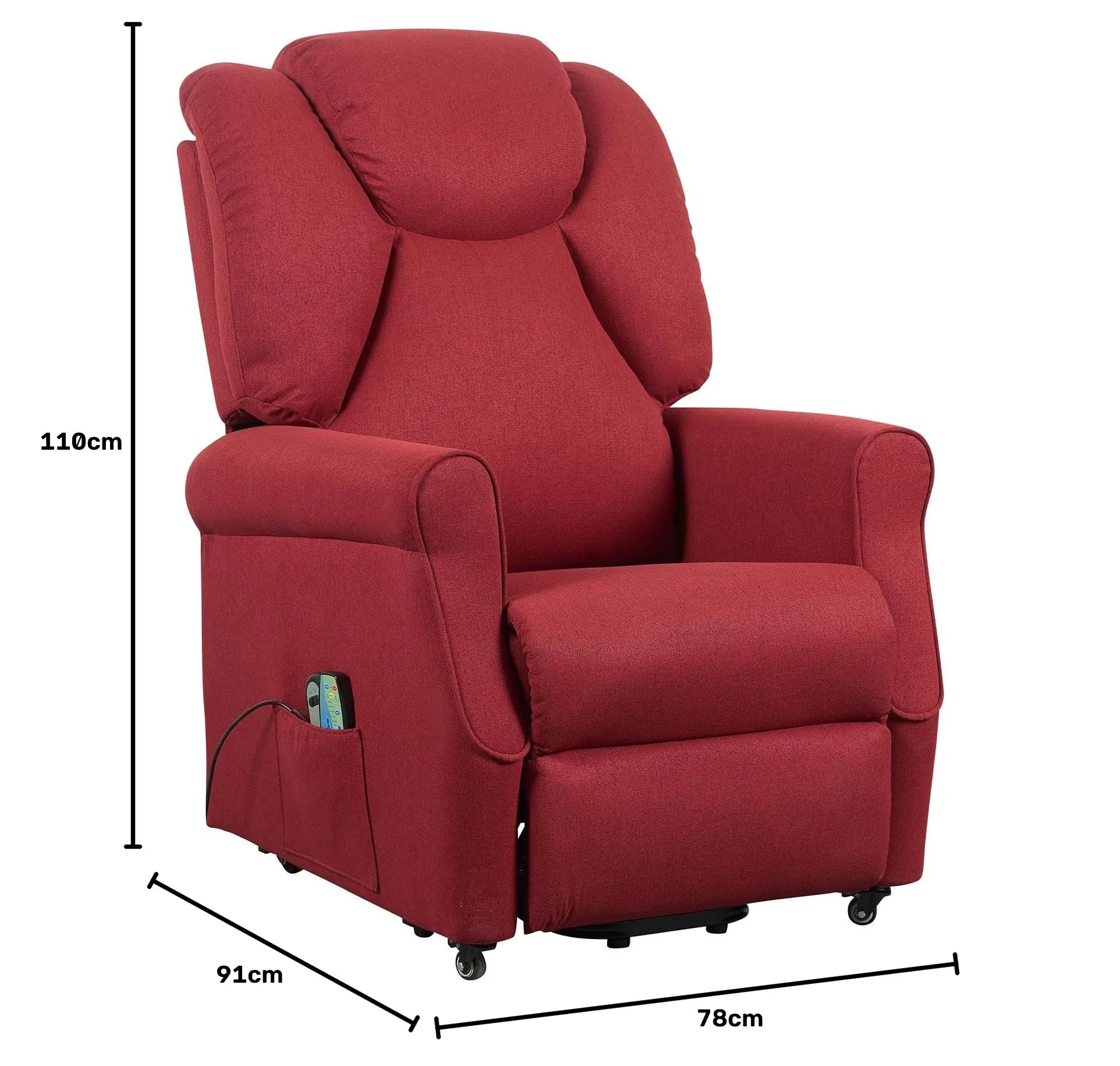 Poltrone Italia Poltrona Relax Elettrica Elevabile con Vibromassaggio e Riscaldamento, Rosso - immagine 2