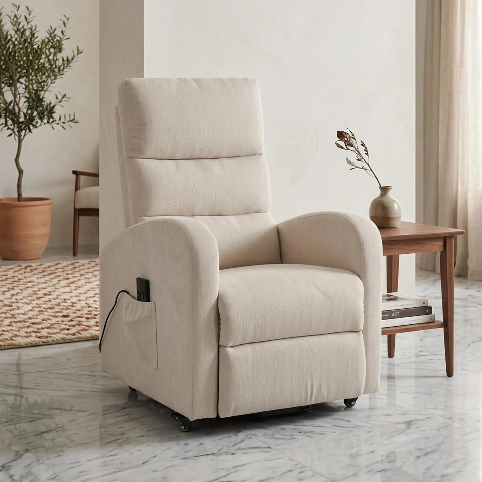Poltrone Italia Poltrona Alzapersona Elettrica 2 Motori con Ruote, Tessuto Beige - immagine 7