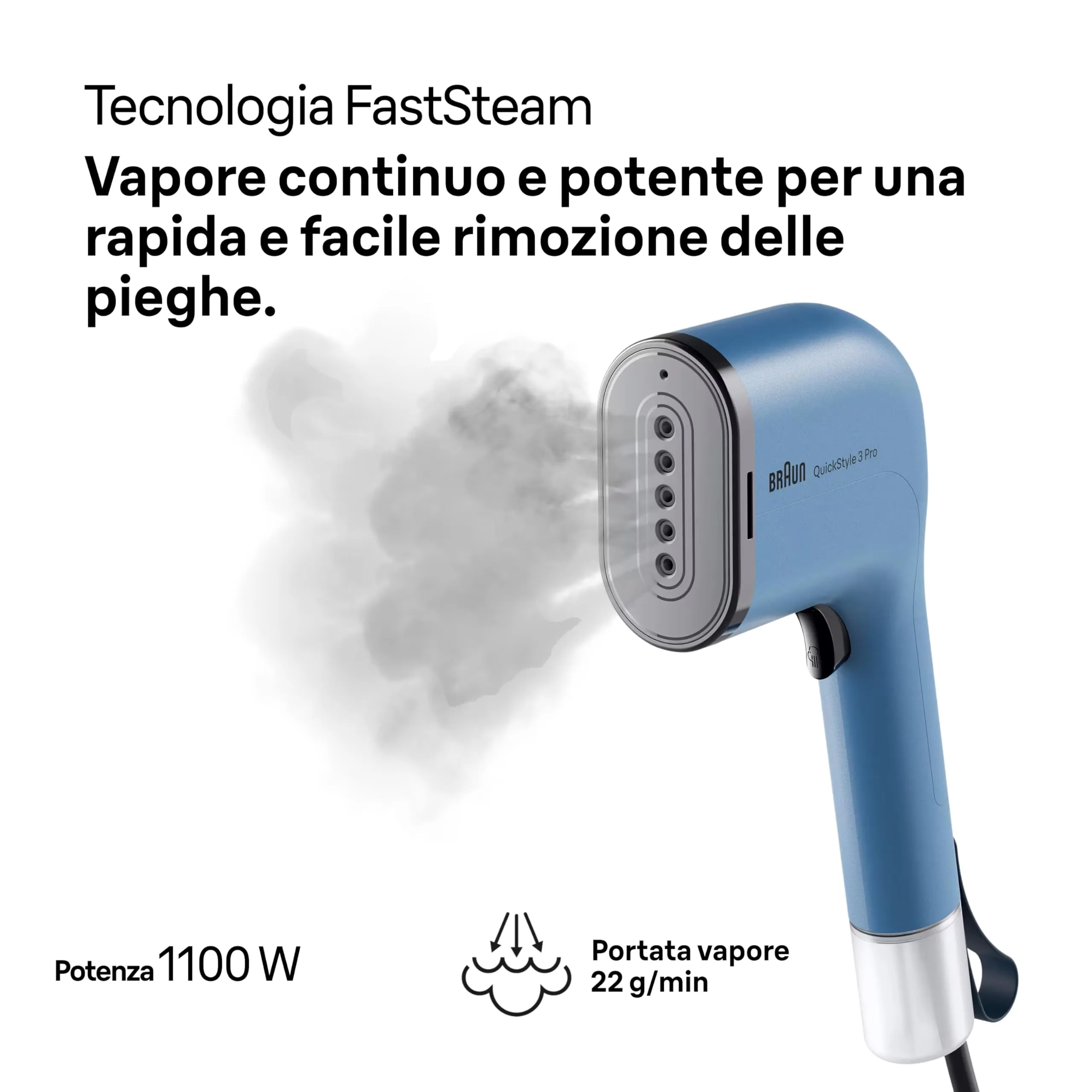 Braun QuickStyle 3 GS3024BL Stiratore a Vapore, 1100W, Blu - immagine 2