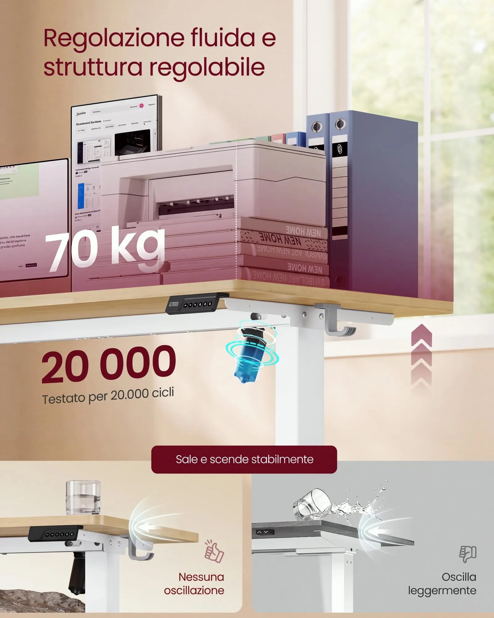 VASAGLE Scrivania Elettrica Regolabile in Altezza, 100x60x(72-120) cm, Rovere Dorato - immagine 5