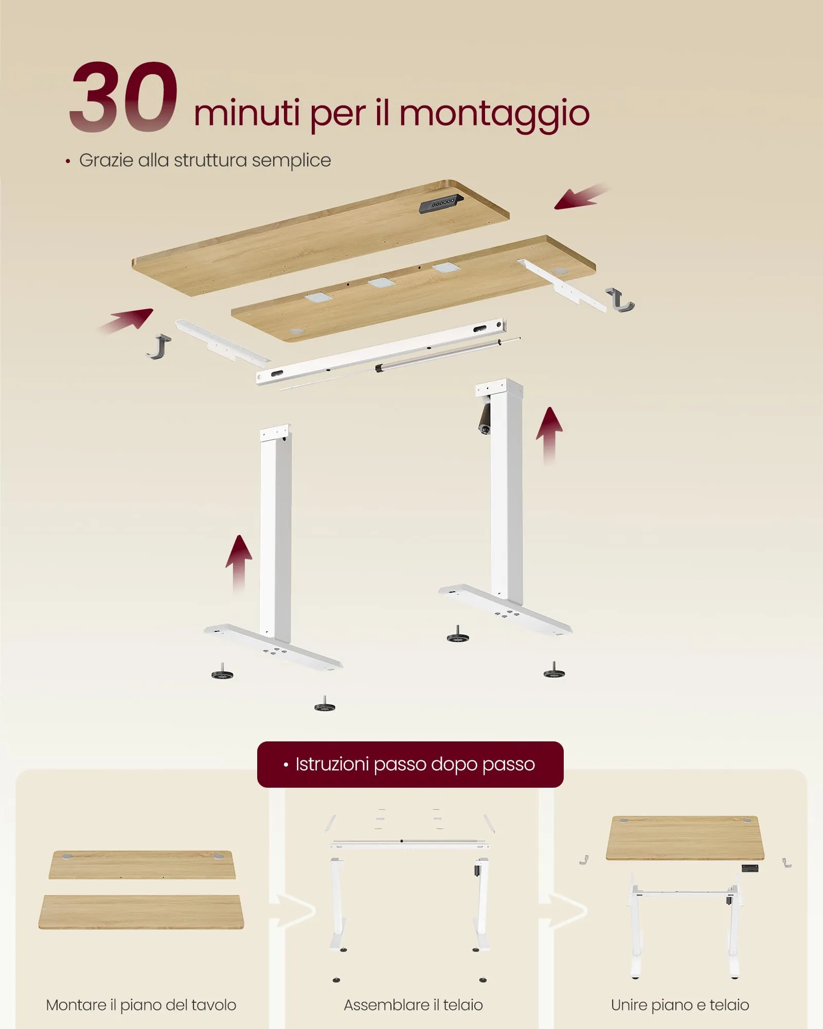 VASAGLE Scrivania Elettrica Regolabile in Altezza, 100x60x(72-120) cm, Rovere Dorato - immagine 7