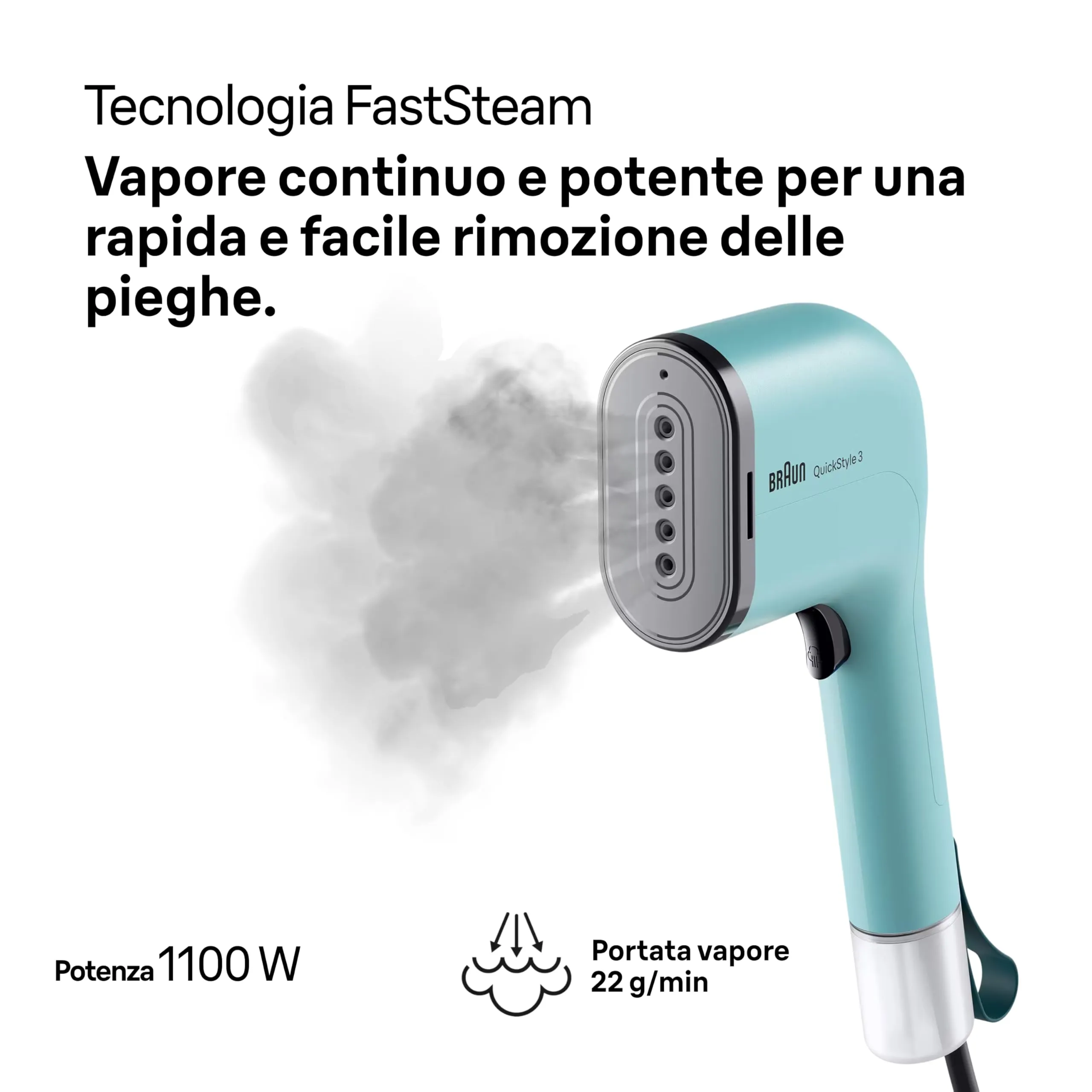 Braun QuickStyle 3 Ferro a Vapore Verticale 1100W Verde (GS3013GR) - immagine 3