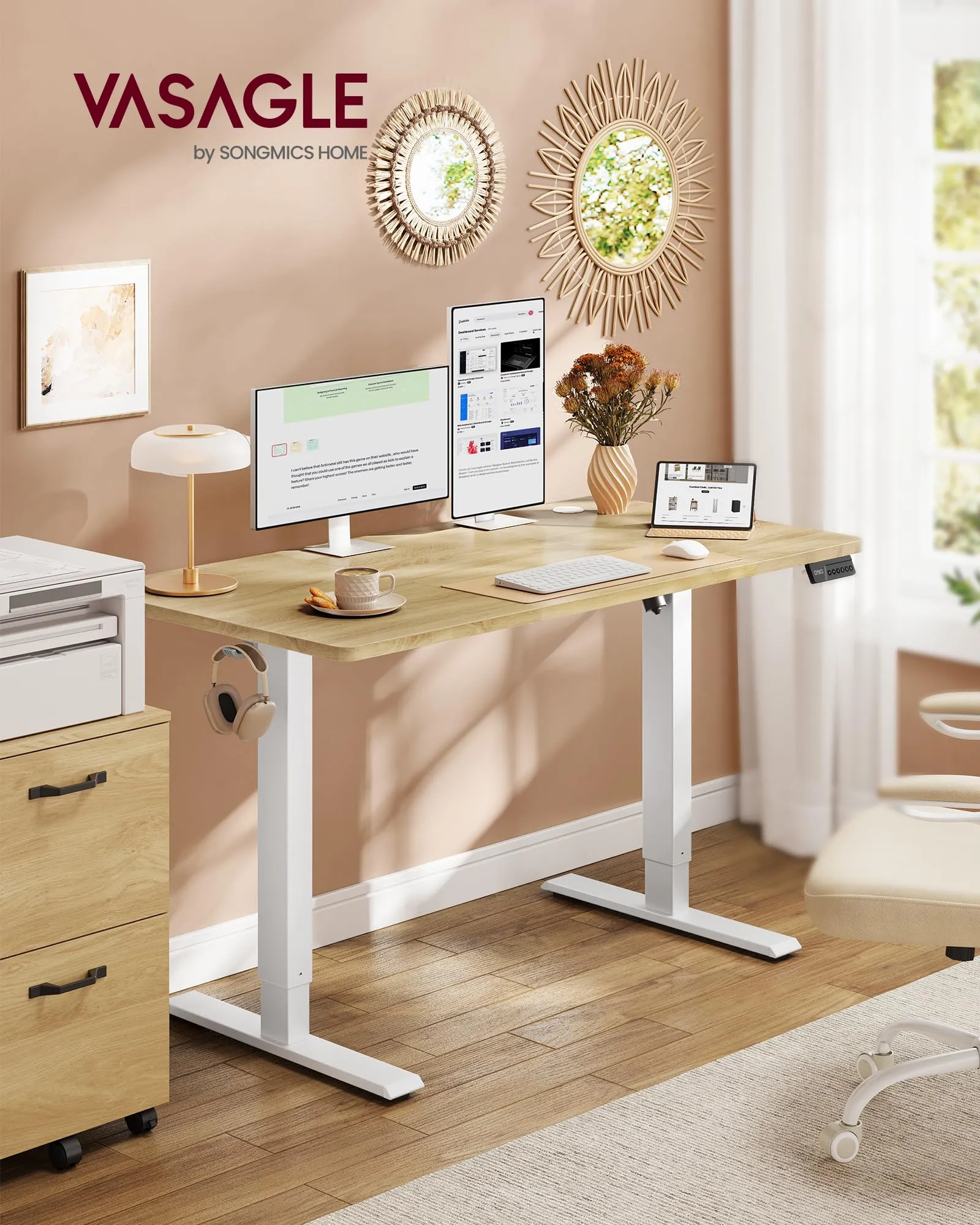 VASAGLE Scrivania Elettrica Regolabile in Altezza, 120x60x(72-120) cm, Rovere Dorato - immagine 2