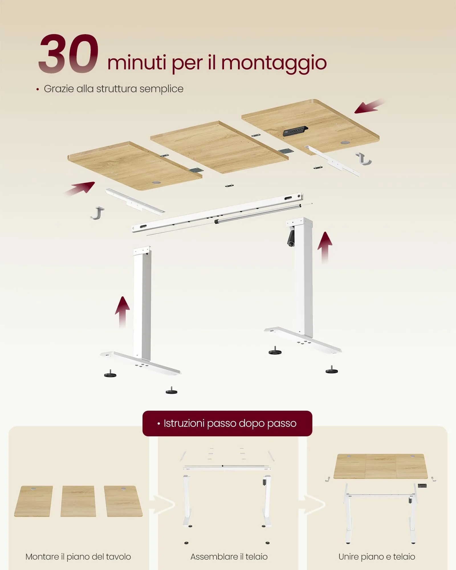 VASAGLE Scrivania Elettrica Regolabile in Altezza, 120x60x(72-120) cm, Rovere Dorato - immagine 6