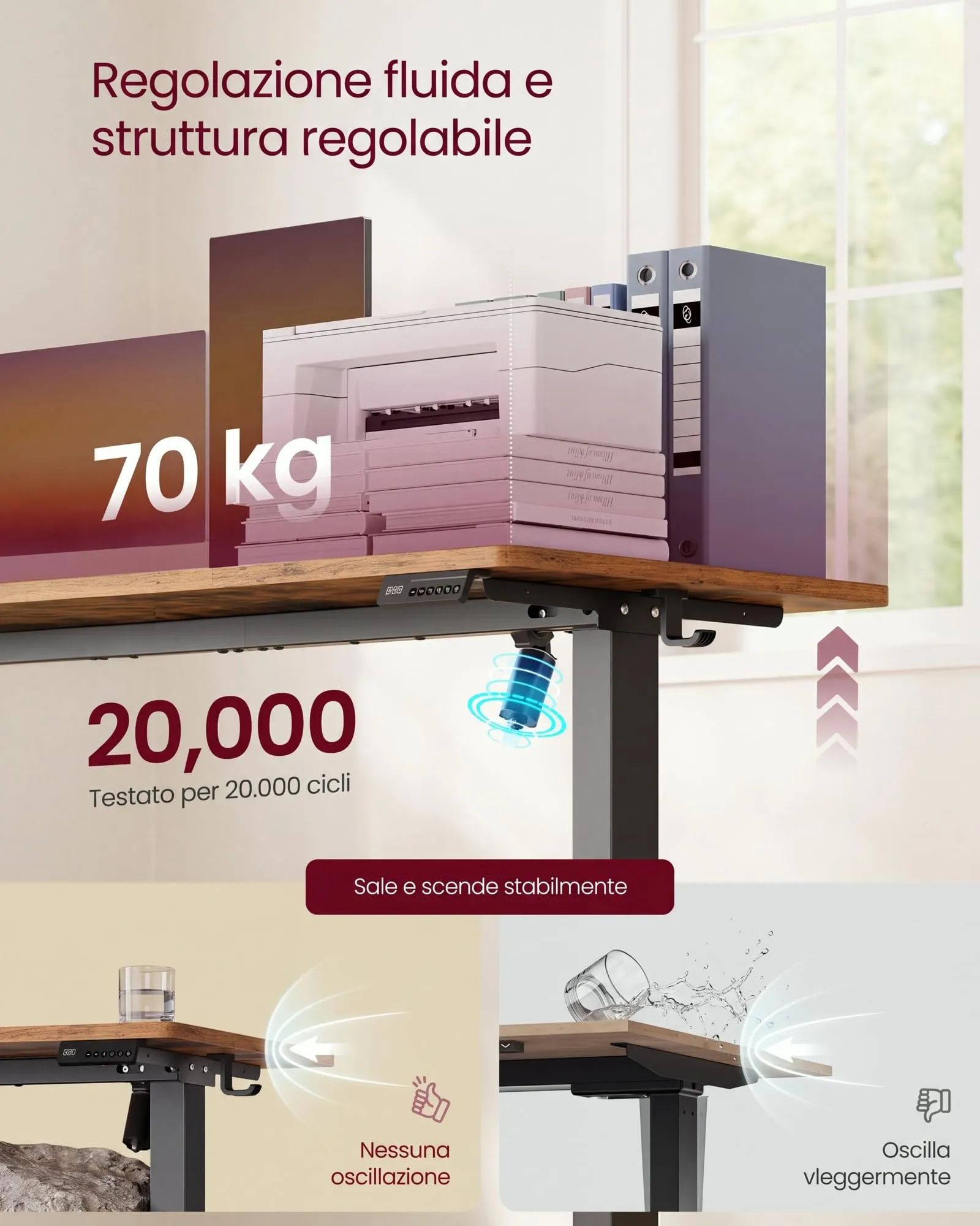 VASAGLE Scrivania Elettrica Regolabile in Altezza, 140x60x(72-120) cm, Marrone Vintage - immagine 5