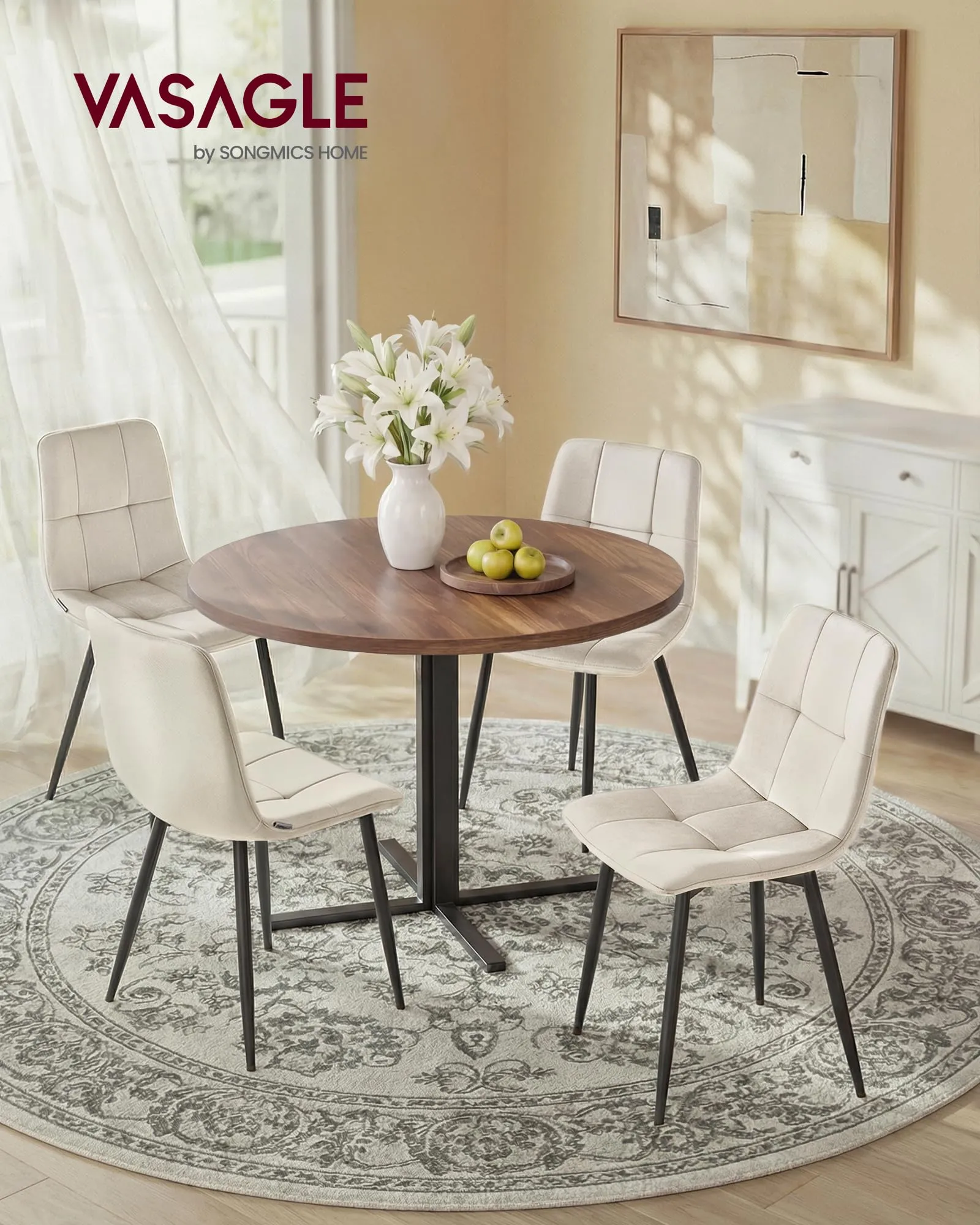 VASAGLE Sedie da Pranzo in Velluto, Set di 4, Beige Cappuccino KDC080LH01 - immagine 2