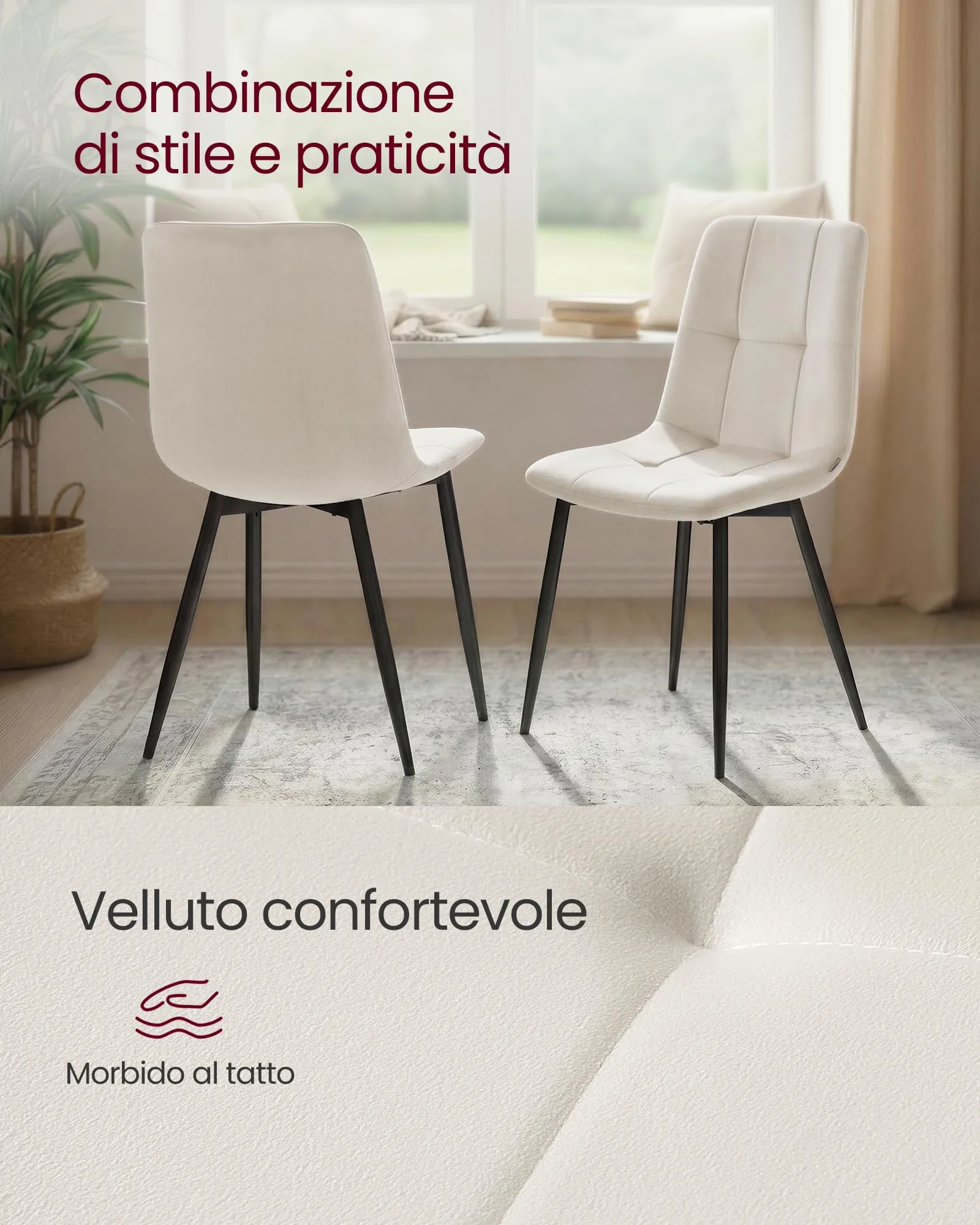 VASAGLE Sedie da Pranzo in Velluto, Set di 4, Beige Cappuccino KDC080LH01 - immagine 4