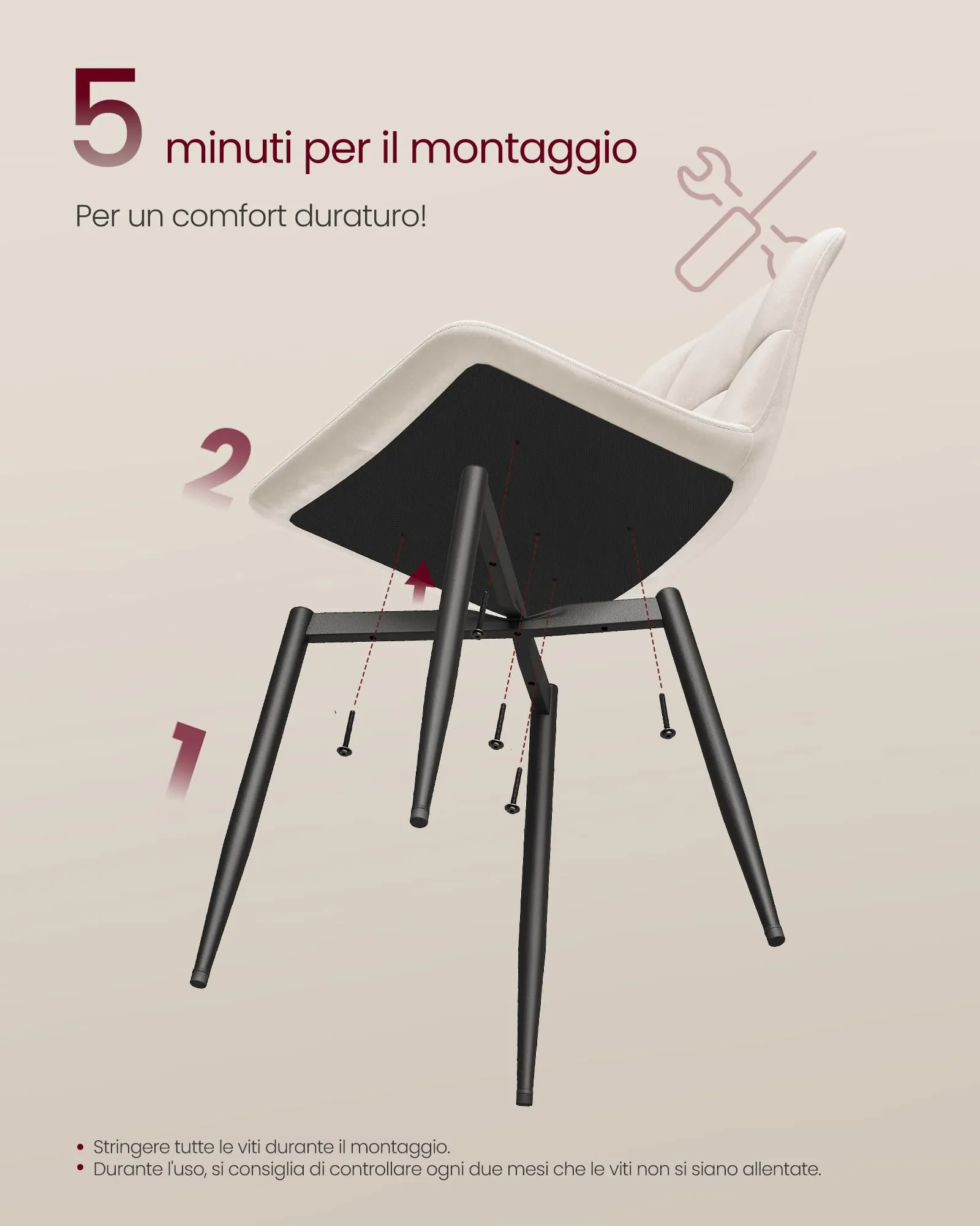 VASAGLE Sedie da Pranzo in Velluto, Set di 4, Beige Cappuccino KDC080LH01 - immagine 7