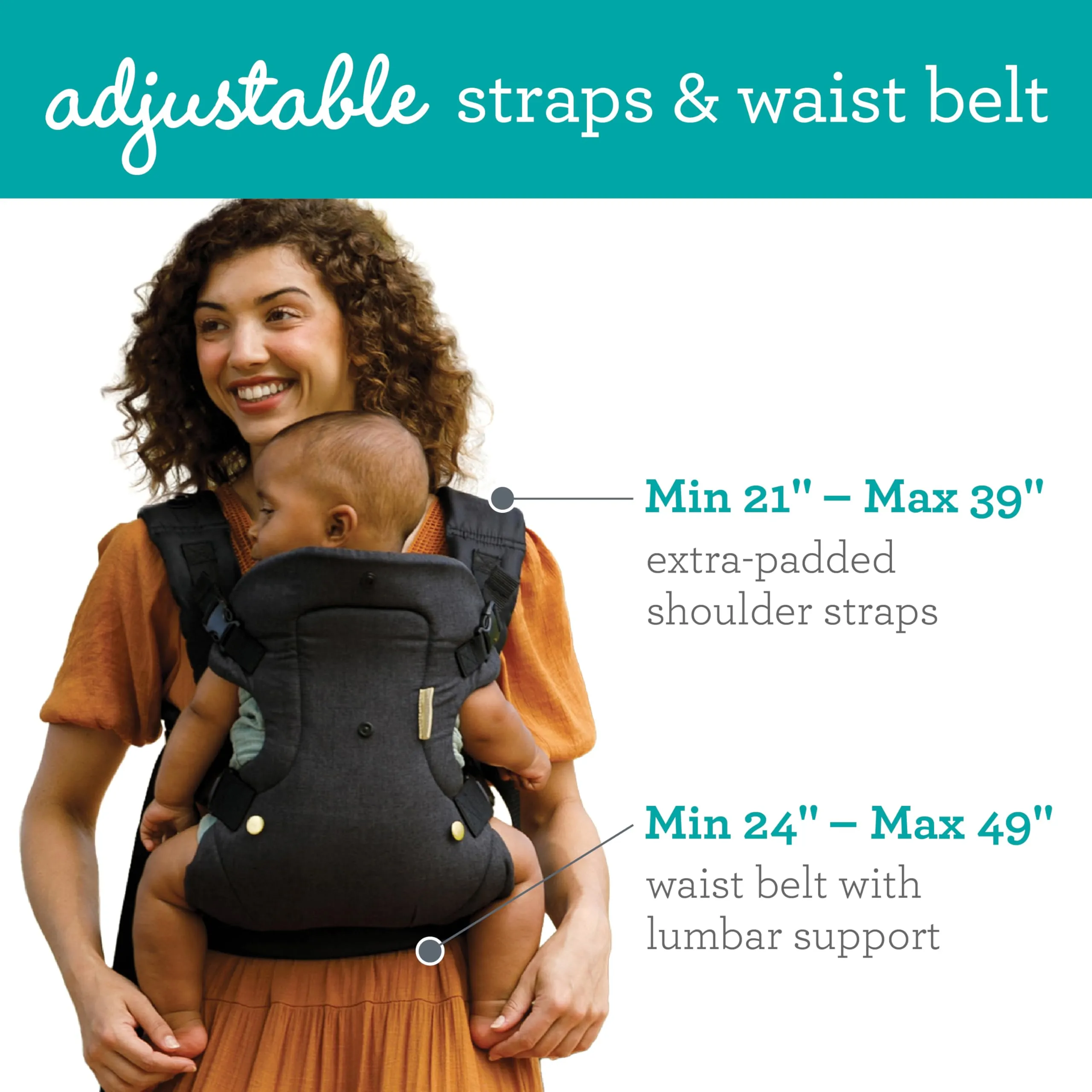 Infantino Flip Advanced Marsupio Neonato 4-in-1, Ergonomico e Convertibile, Trasporto Frontale e Dorsale, 3,6-14,5 kg, Nero e Oro - immagine 3