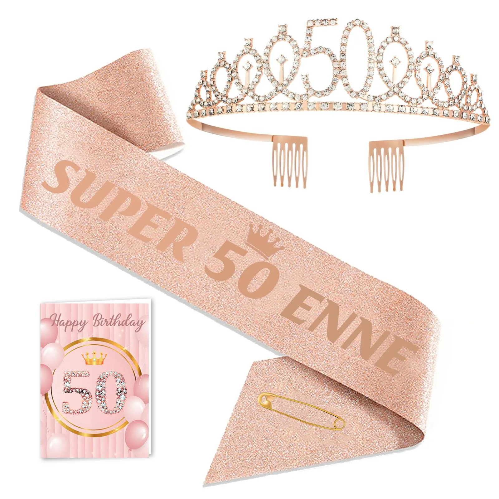 Toctax Set Regalo Compleanno 50 Anni con Fascia, Corona e Biglietto per Donna - immagine 1