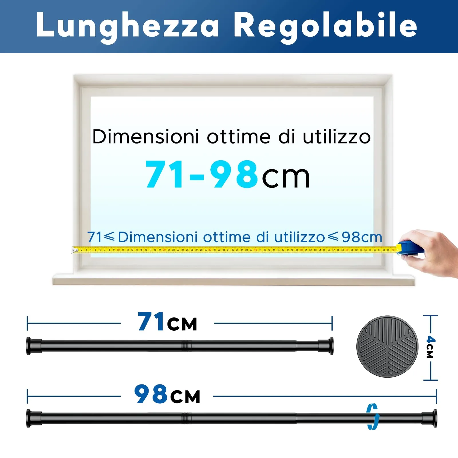 BSYXLSX Bastone tenda a pressione, Nero, 71-98 cm, Ø 25 mm - immagine 2