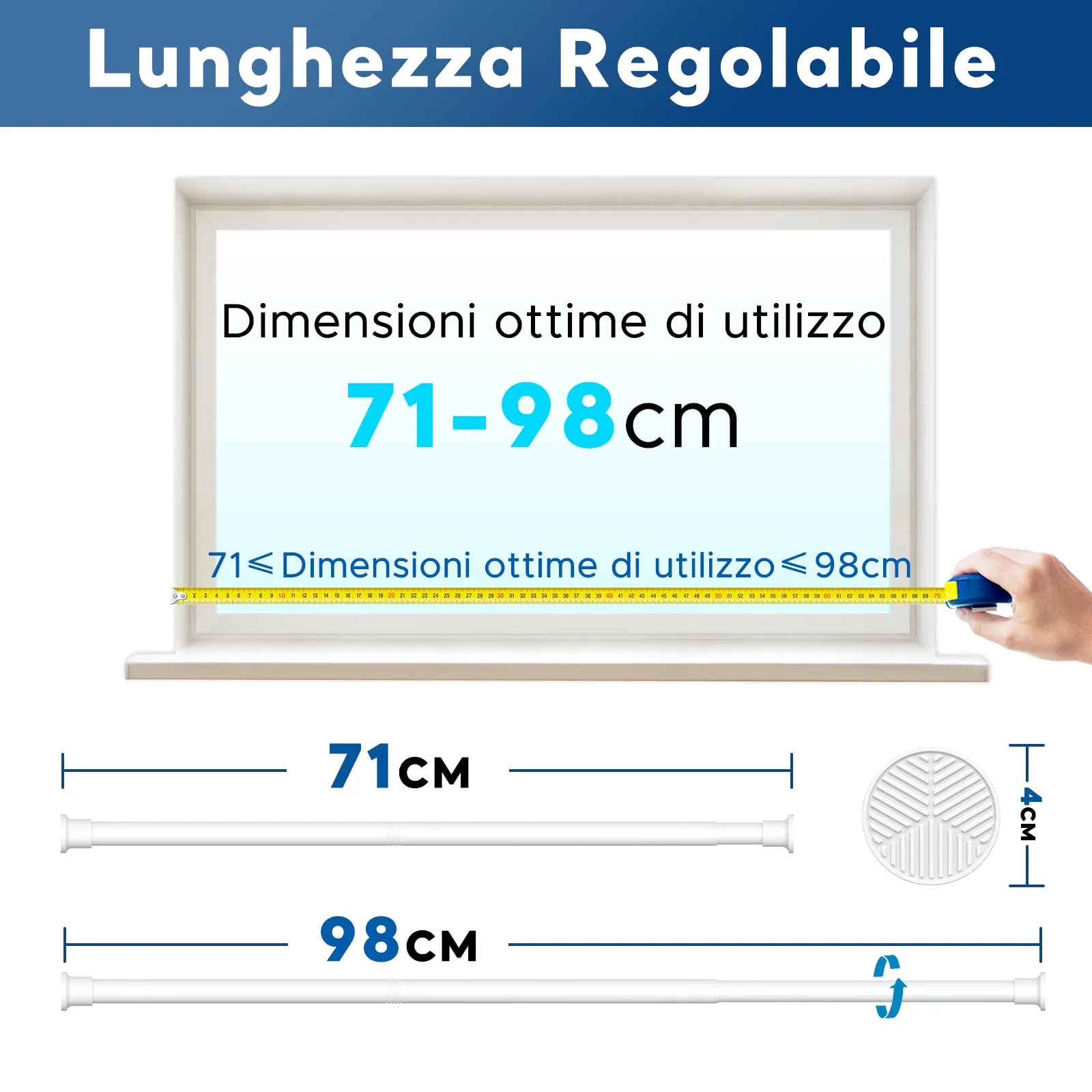 BSYXLSX Bastone Tenda a Pressione, Bianco, 71-98 cm, Ø 25 mm - immagine 2