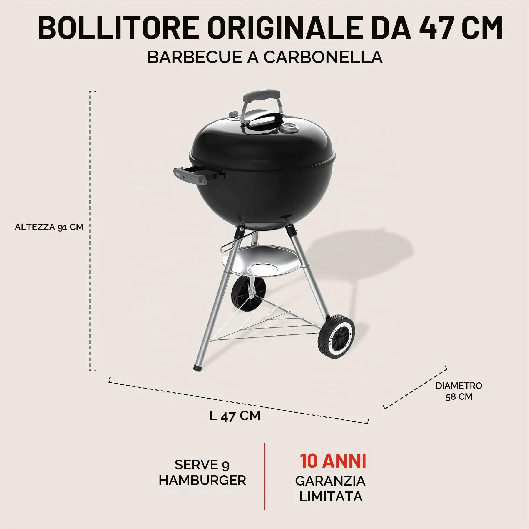 Weber Original Kettle Barbecue a Carbone 47 cm con Supporto e Ruote - immagine 4