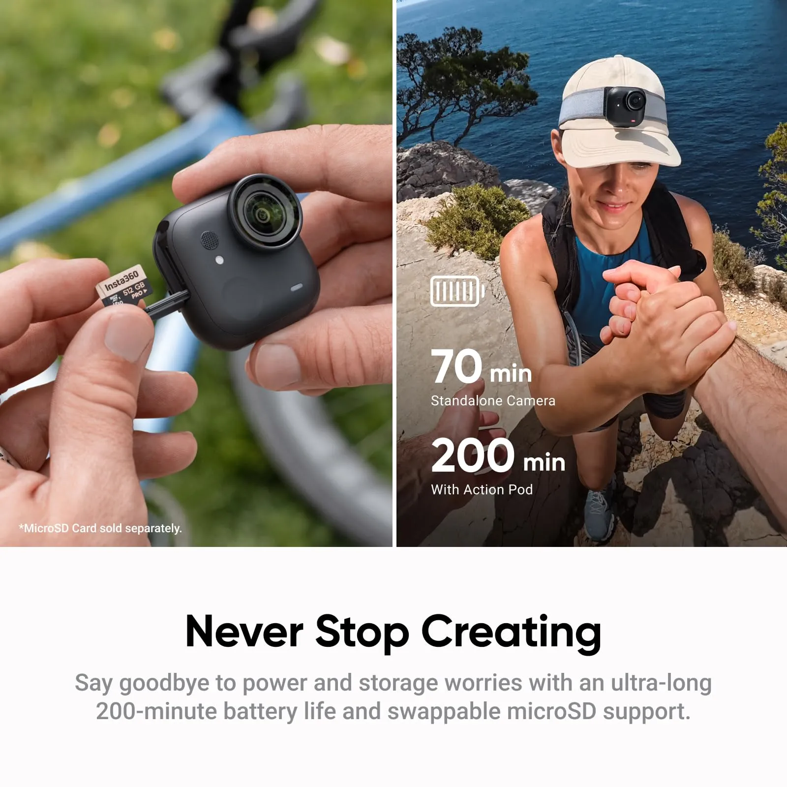 Insta360 GO Ultra Pack Ciclismo Premium Nero - Action Cam 4K Indossabile, FlowState, Impermeabile 10m - immagine 7