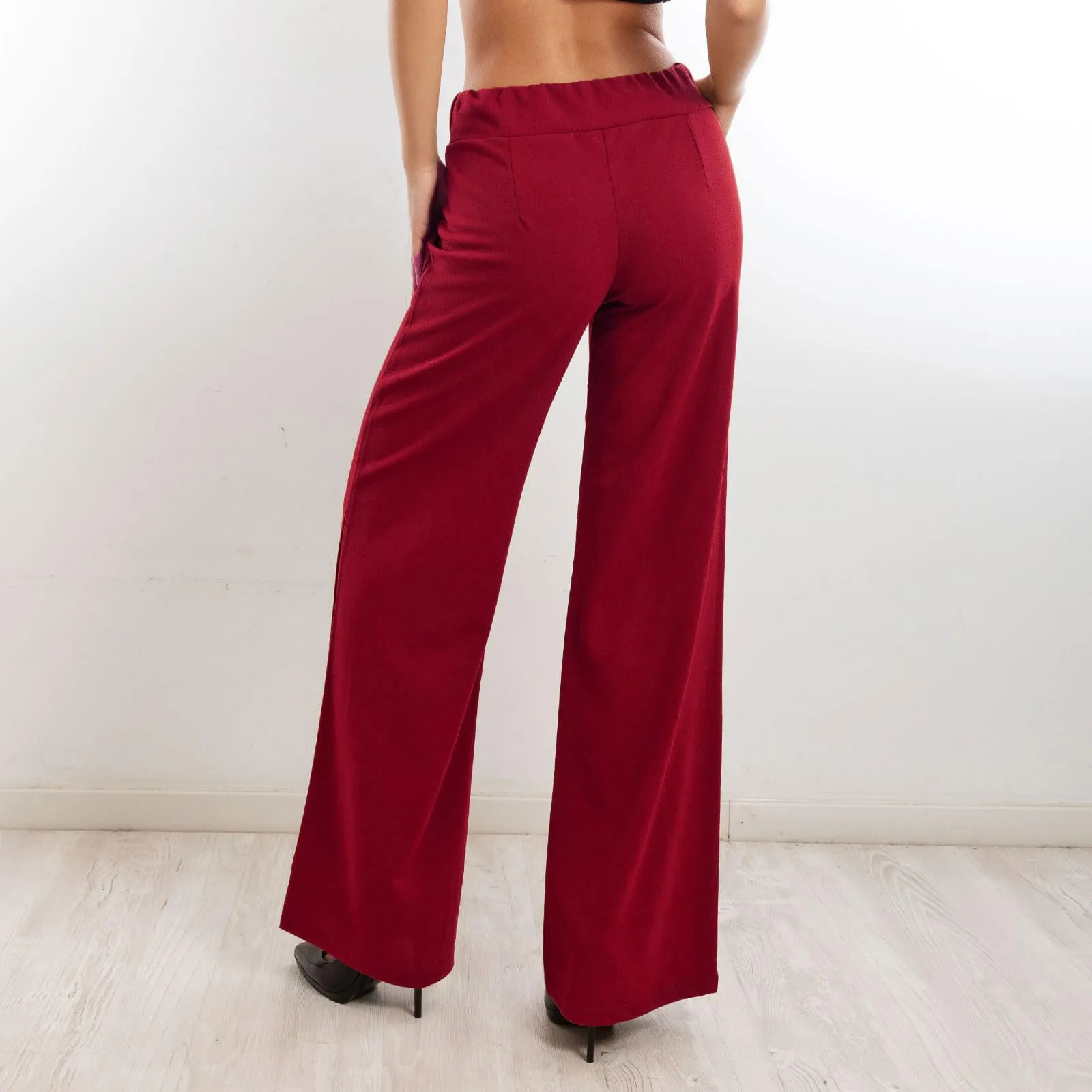 Toocool Pantaloni a Palazzo Basic Elastico in Vita VI-9292, Bordeaux, S - immagine 2