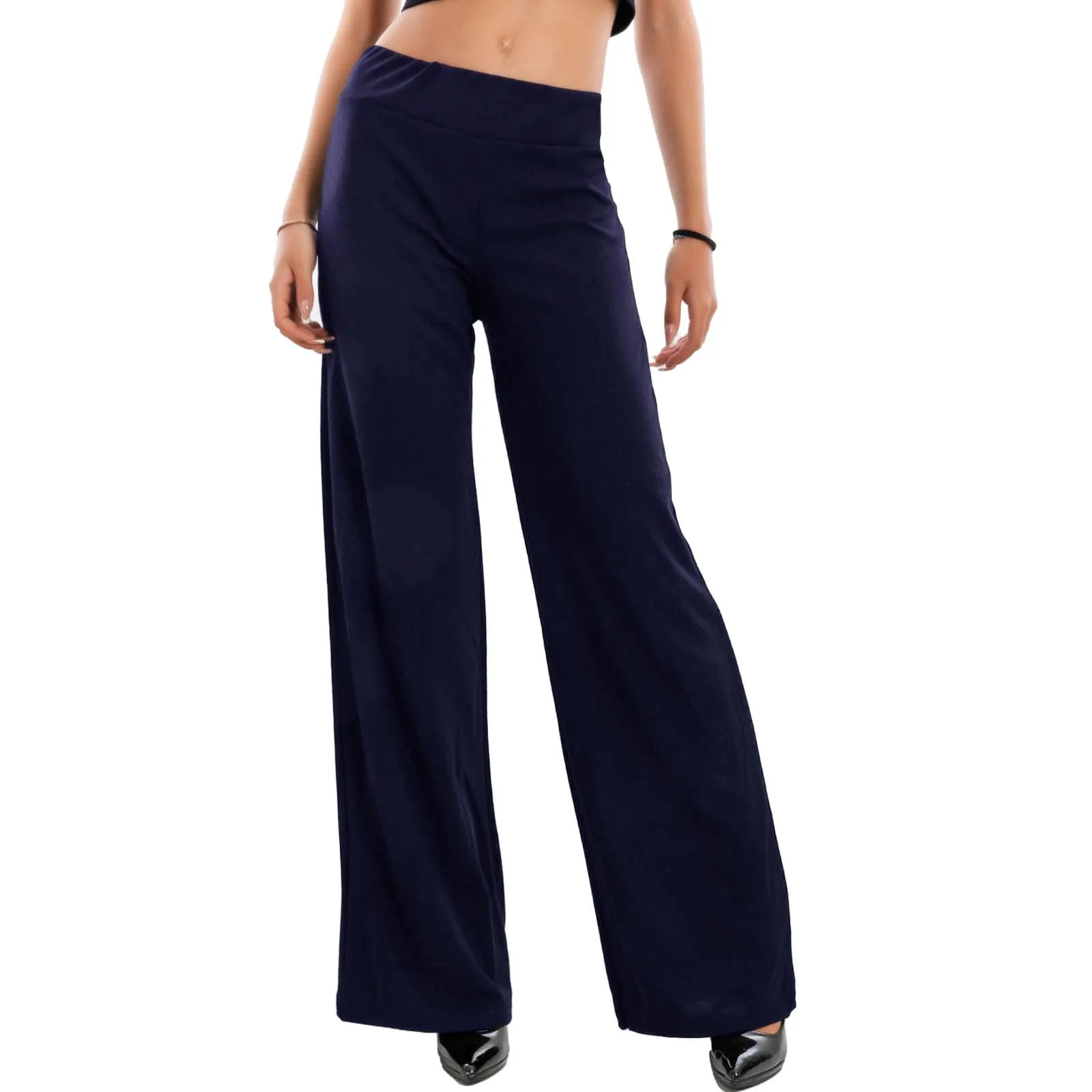Toocool Pantaloni Donna a Palazzo Basic Elastico in Vita VI-9292, Blu Scuro, S - immagine 1