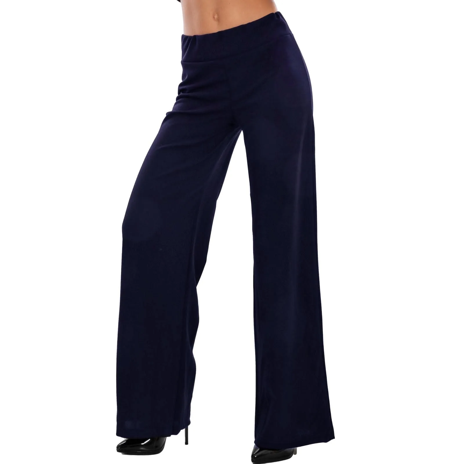 Toocool Pantaloni a Palazzo Basic Elastico in Vita VI-9292, Blu Scuro, L - immagine 2