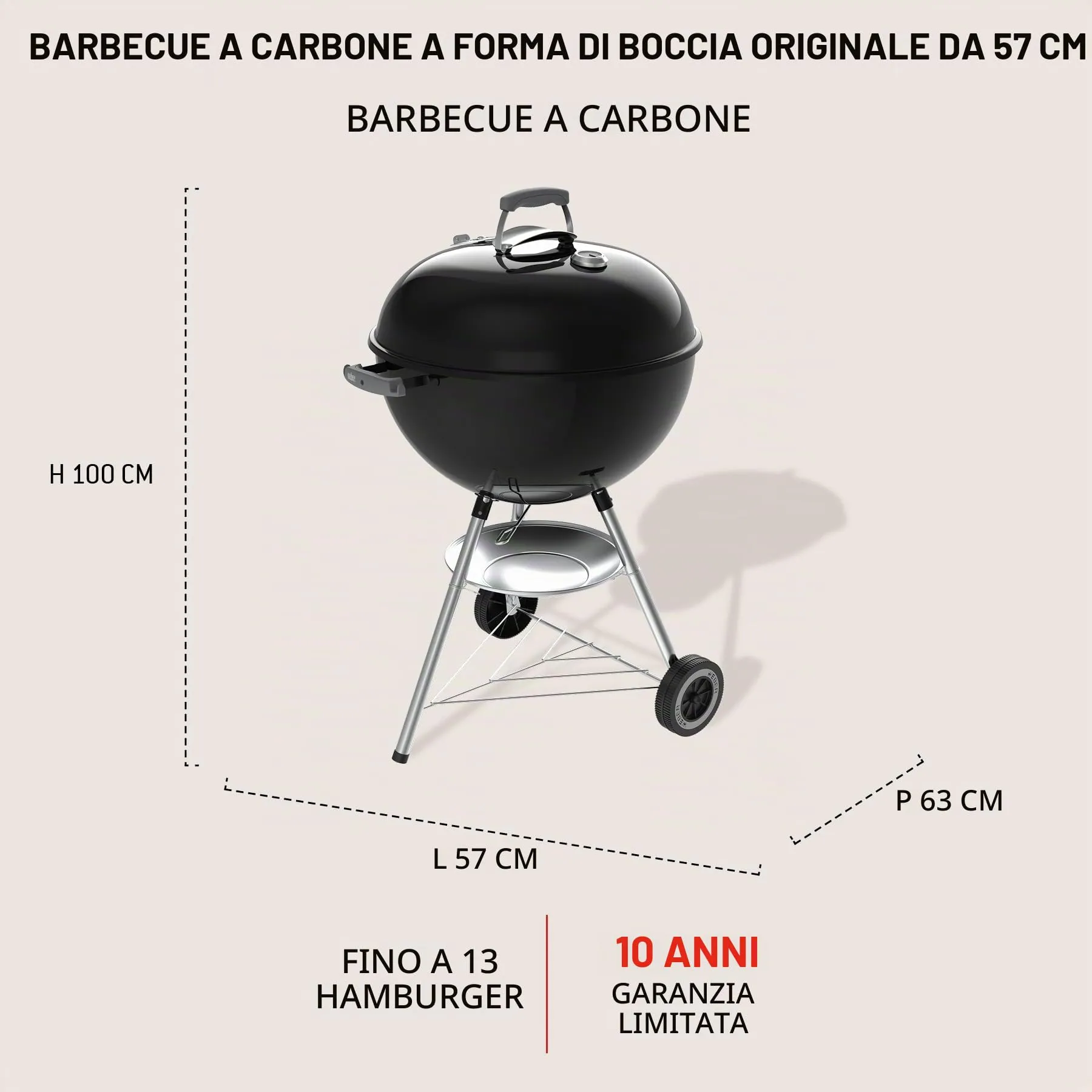 Weber Original Kettle Barbecue a Carbone 57 cm con Supporto e Ruote - immagine 4