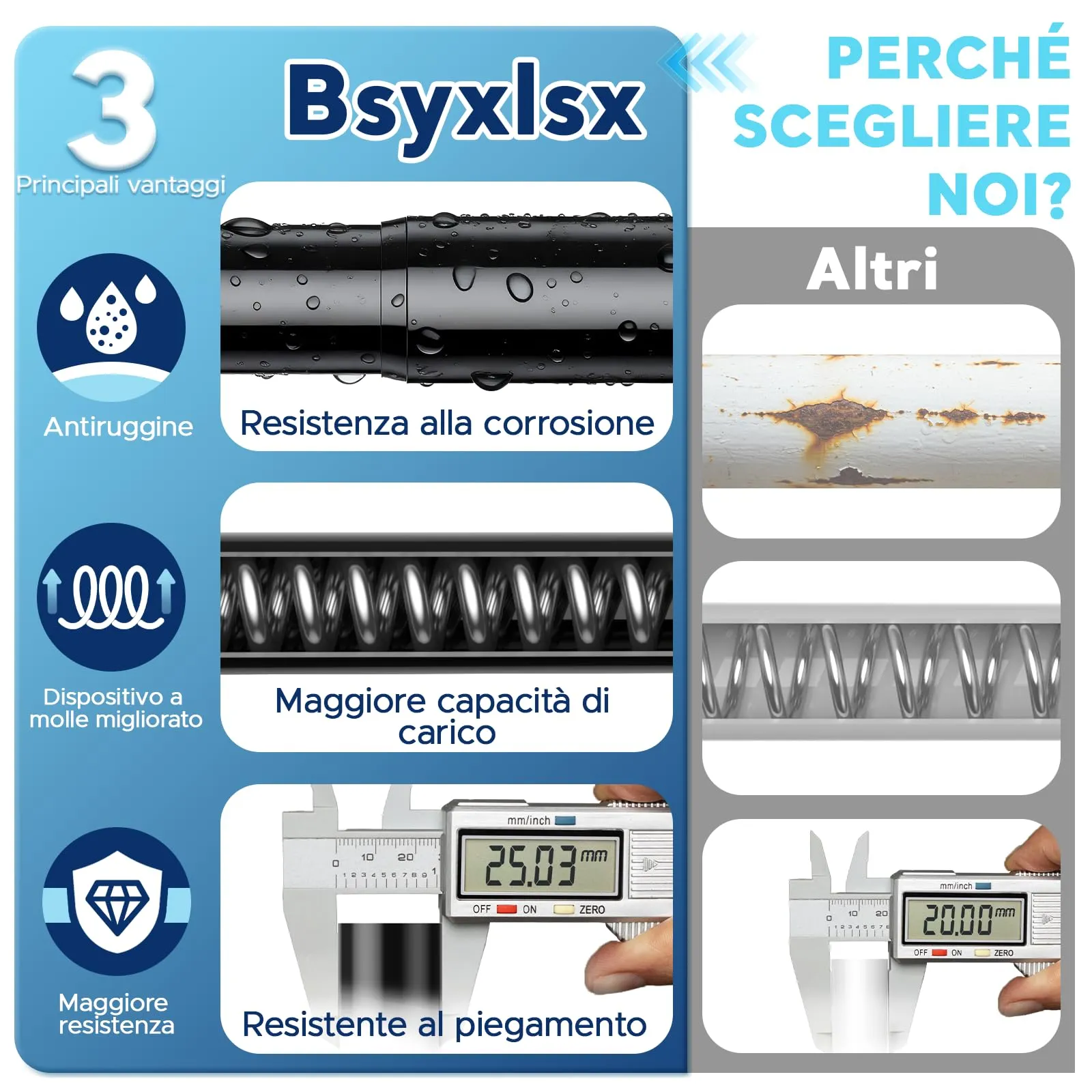 BSYXLSX Bastone Tenda a Pressione Nero, 71-125 cm, Ø 25 mm - immagine 3