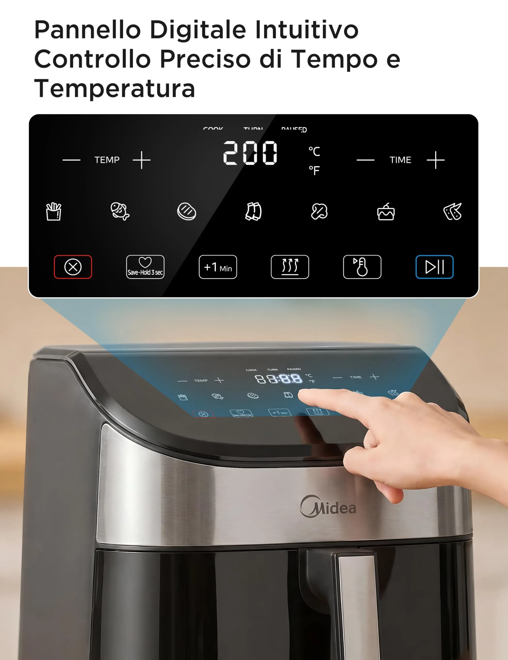 Midea Friggitrice ad Aria MAD45000ADK 1500W 4.5L Nero - immagine 2