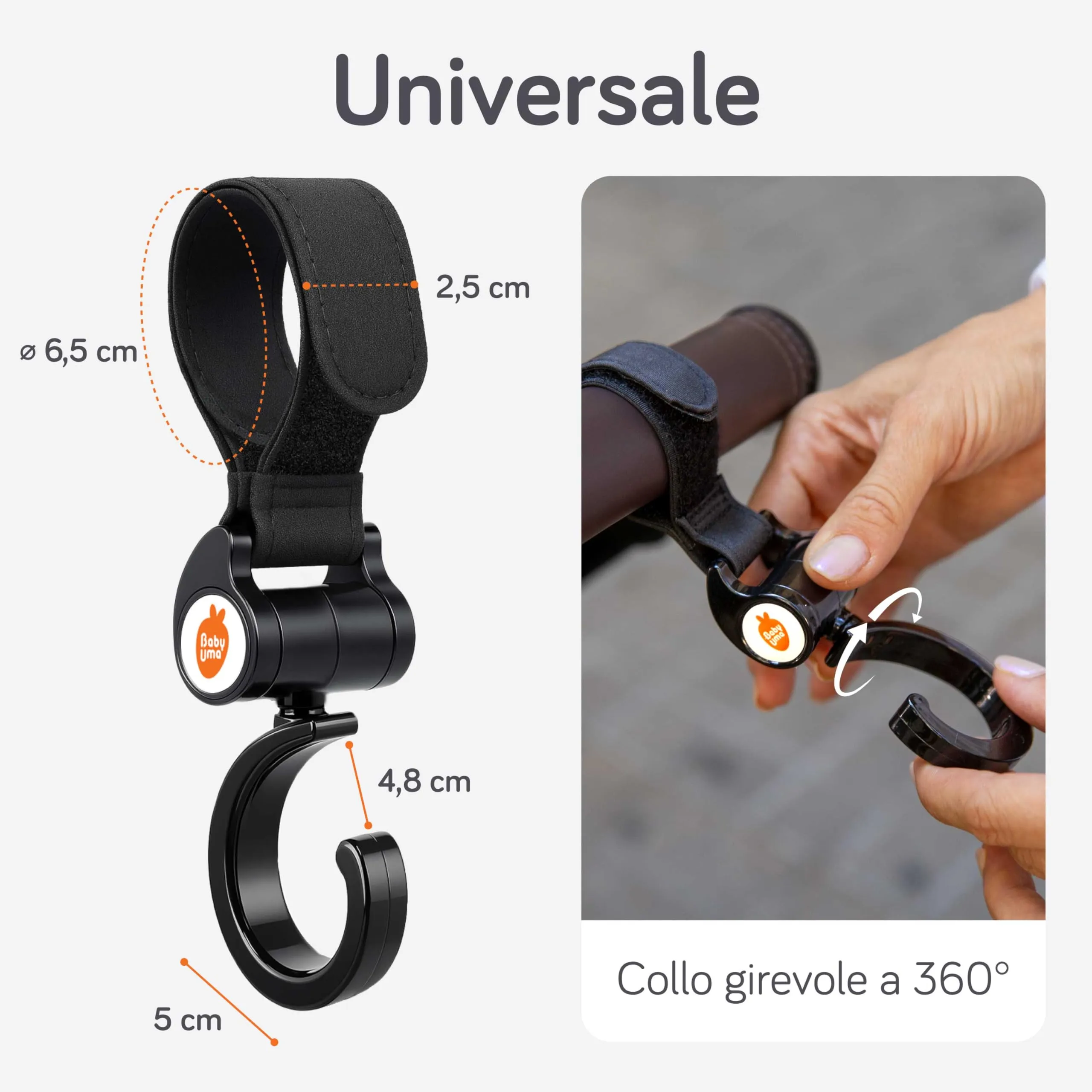 Baby Uma Ganci Passeggino Porta Borse Rotazione 360°, 2 Pezzi - immagine 6