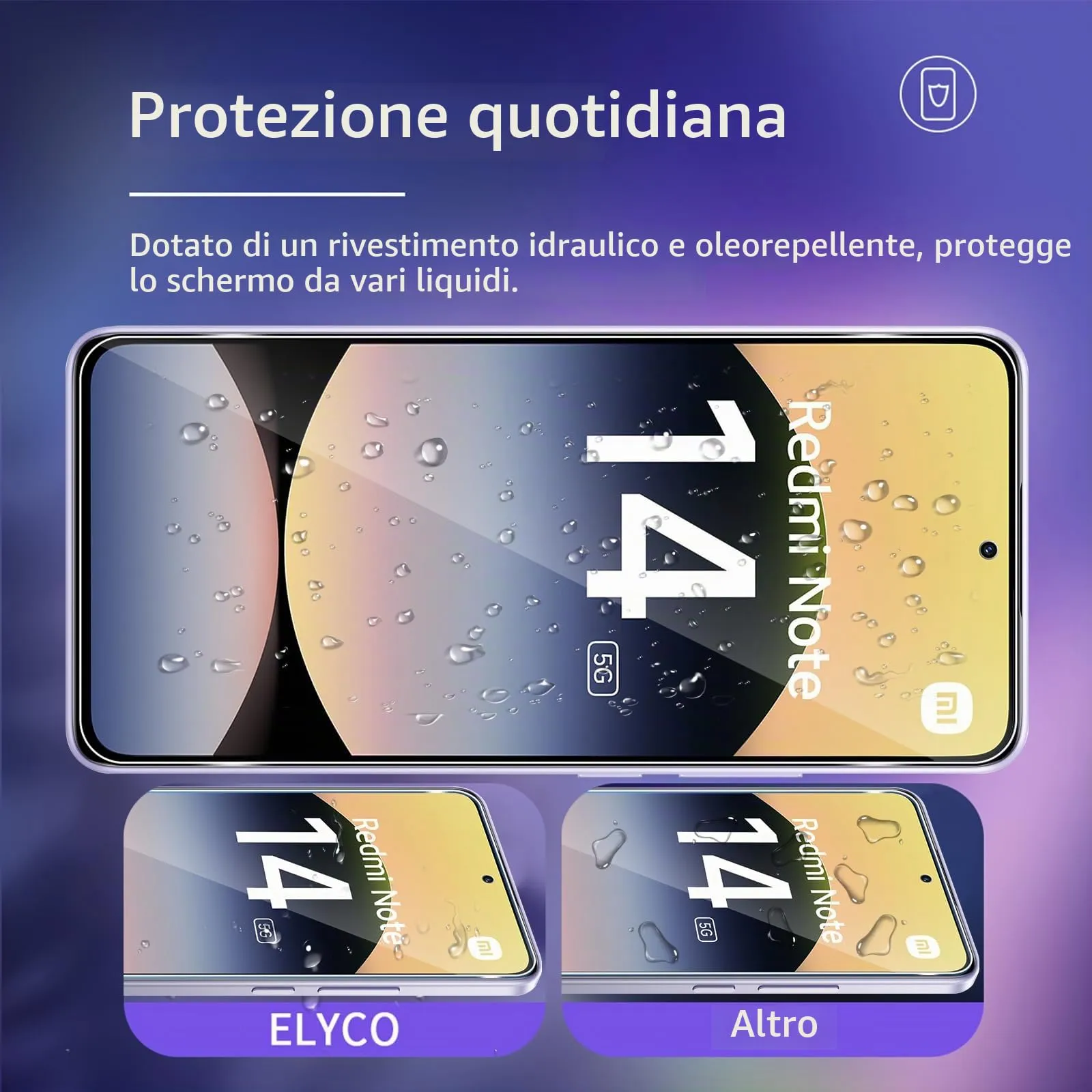ELYCO Vetro Temperato per Xiaomi Redmi Note 14 5G, 3+2 Pezzi - immagine 2