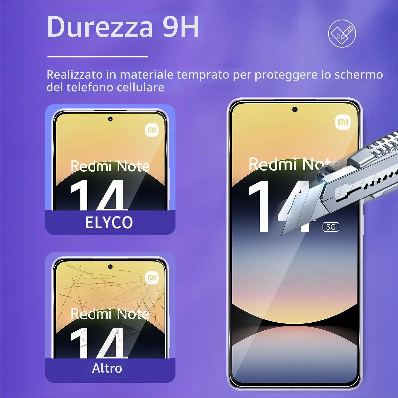 ELYCO Vetro Temperato per Xiaomi Redmi Note 14 5G, 3+2 Pezzi - immagine 3