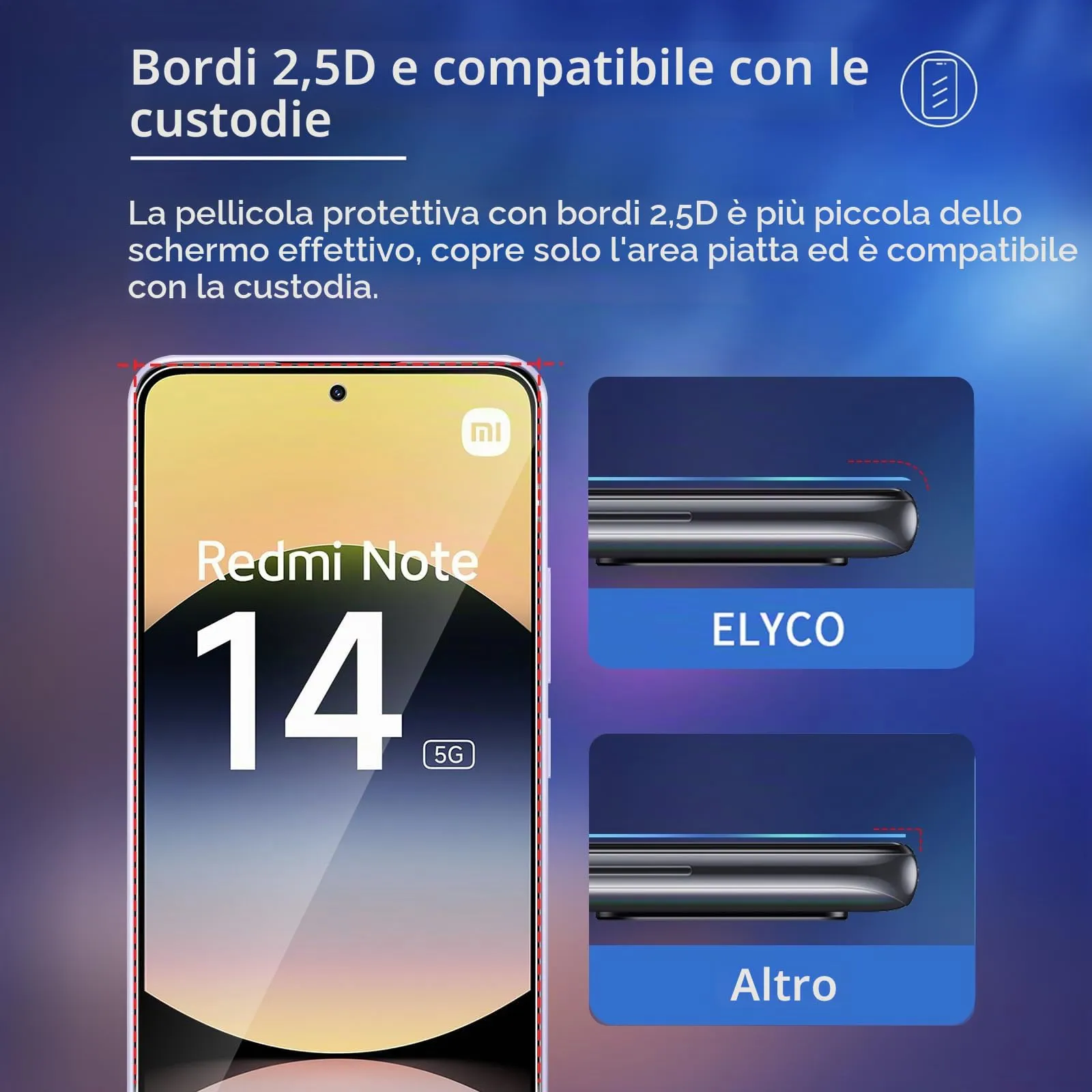 ELYCO Vetro Temperato per Xiaomi Redmi Note 14 5G, 3+2 Pezzi - immagine 5