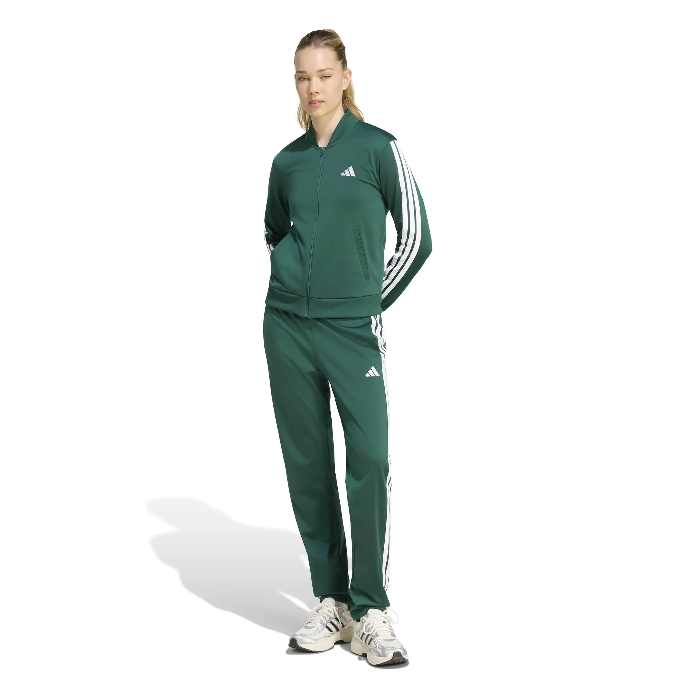 adidas Donna Essentials 3-Stripes Track Suit, Collegiate Green, L - immagine 3