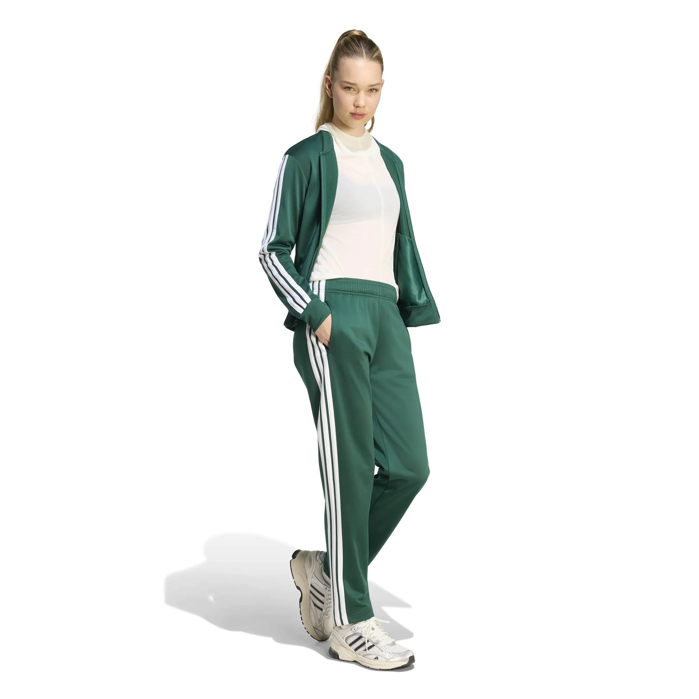 adidas Donna Essentials 3-Stripes Track Suit, Collegiate Green, XS - immagine 6