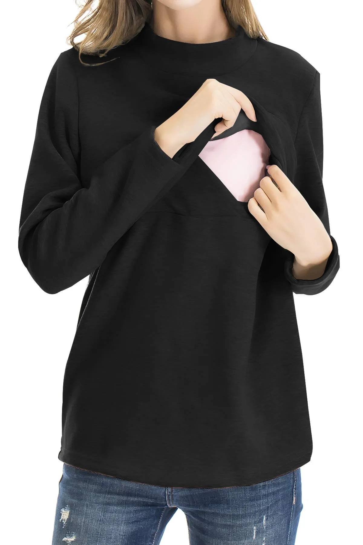 Smallshow Abbigliamento da Allattamento Invernale a Manica Lunga da Donna, L, Nero - immagine 2