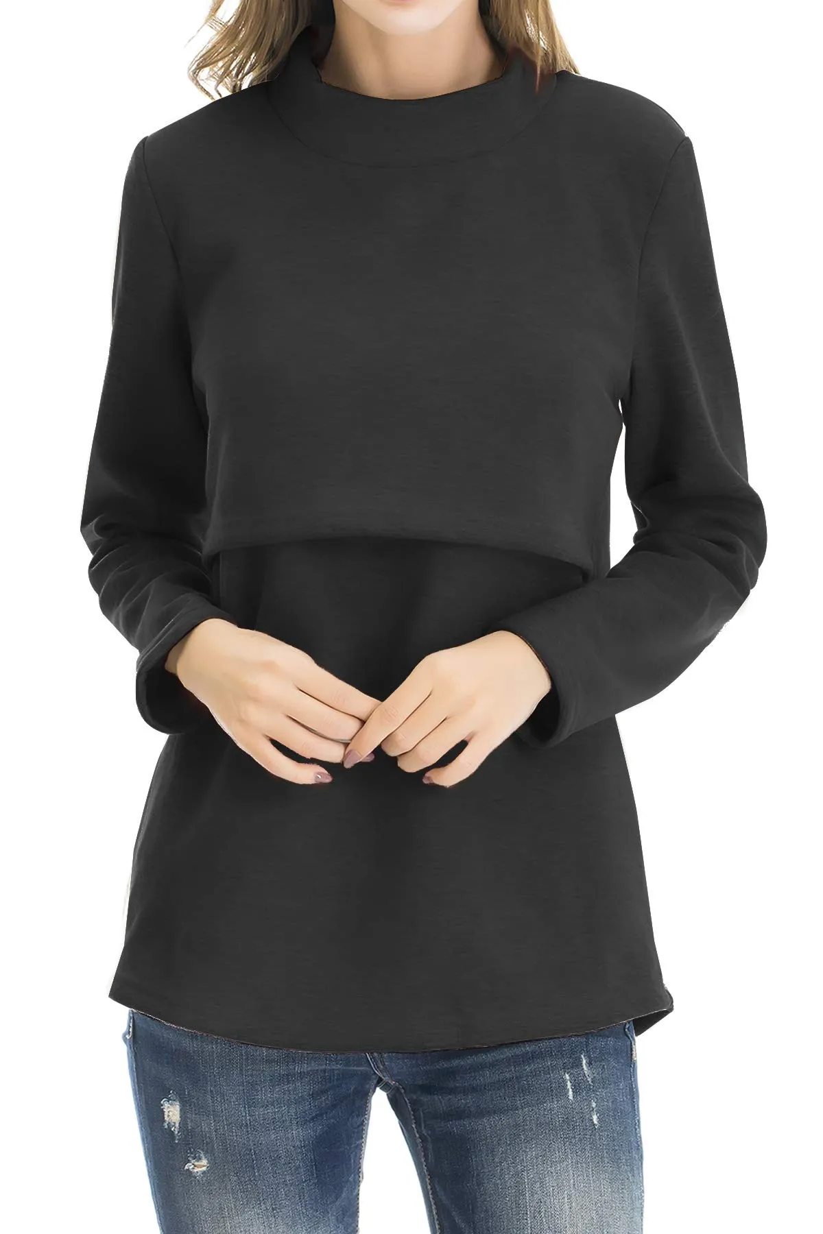 Smallshow Abbigliamento da Allattamento Invernale a Manica Lunga da Donna, M, Black - immagine 1