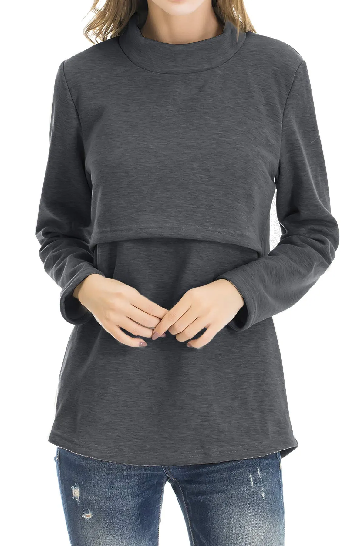 Smallshow Abbigliamento da Allattamento Invernale a Manica Lunga da Donna, L, Deep Grey - immagine 1