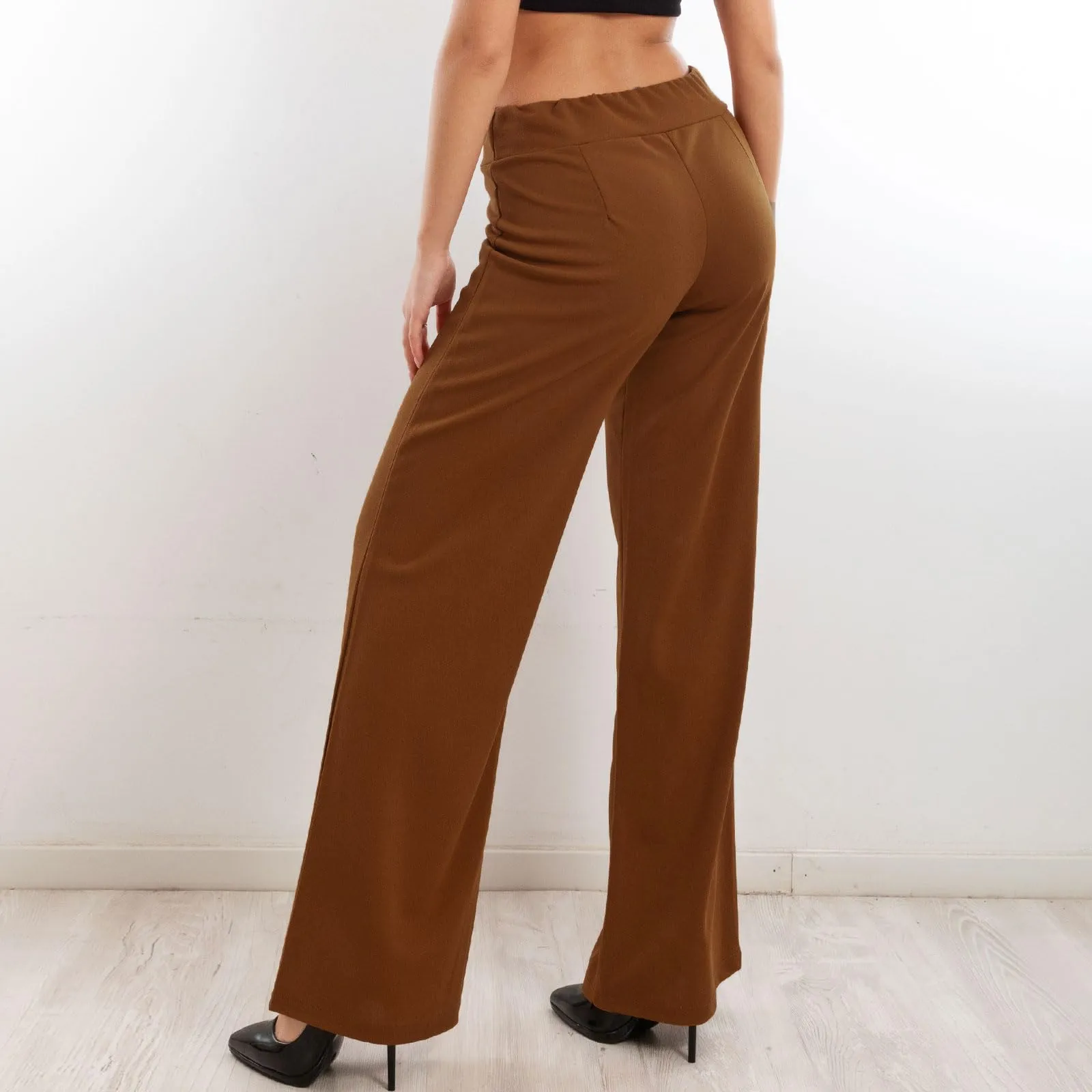 Toocool Pantaloni a Palazzo Basic Elastico in Vita VI-9292 - Marrone, S - immagine 6