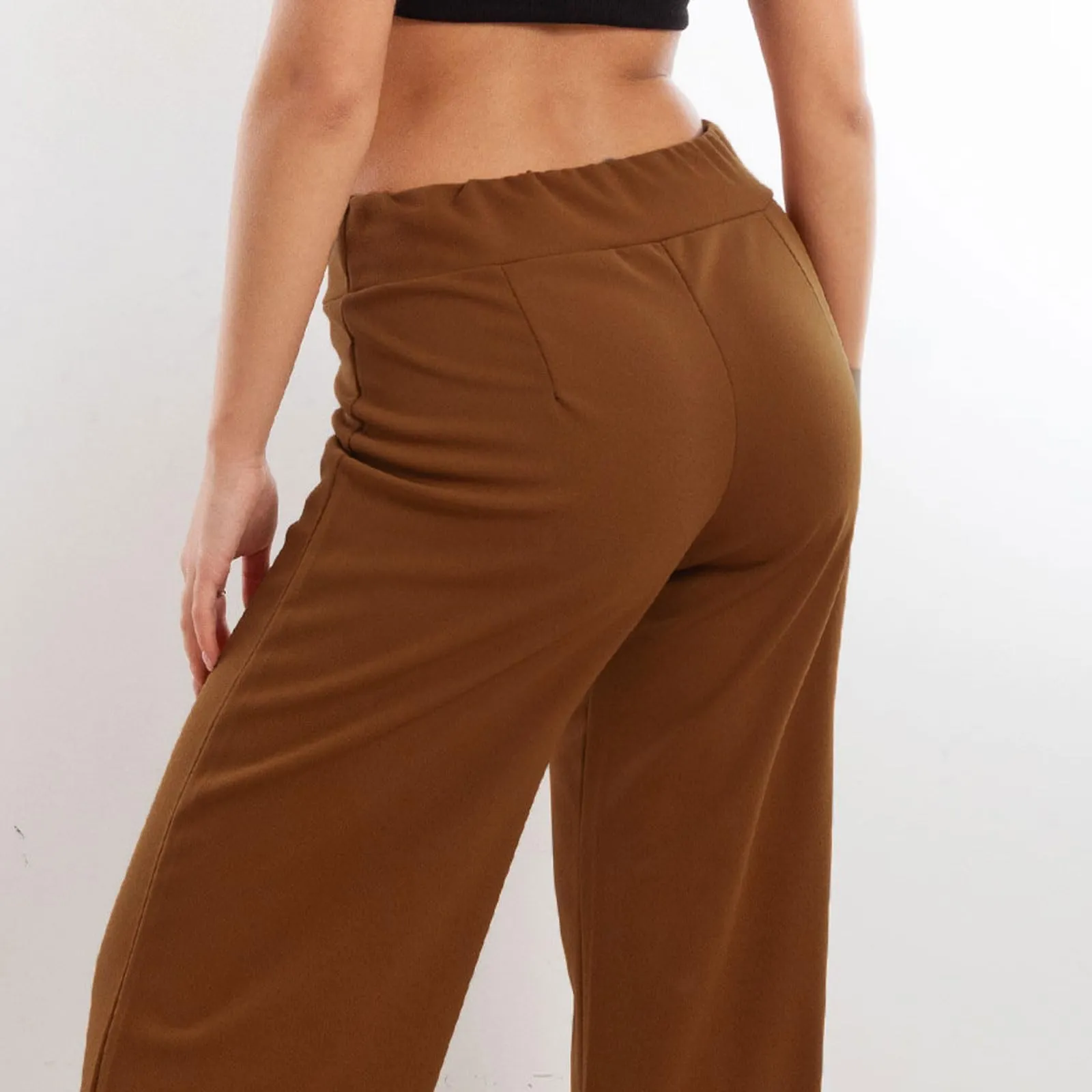 Toocool Pantaloni a Palazzo Basic Elastico in Vita VI-9292 - Marrone, S - immagine 7