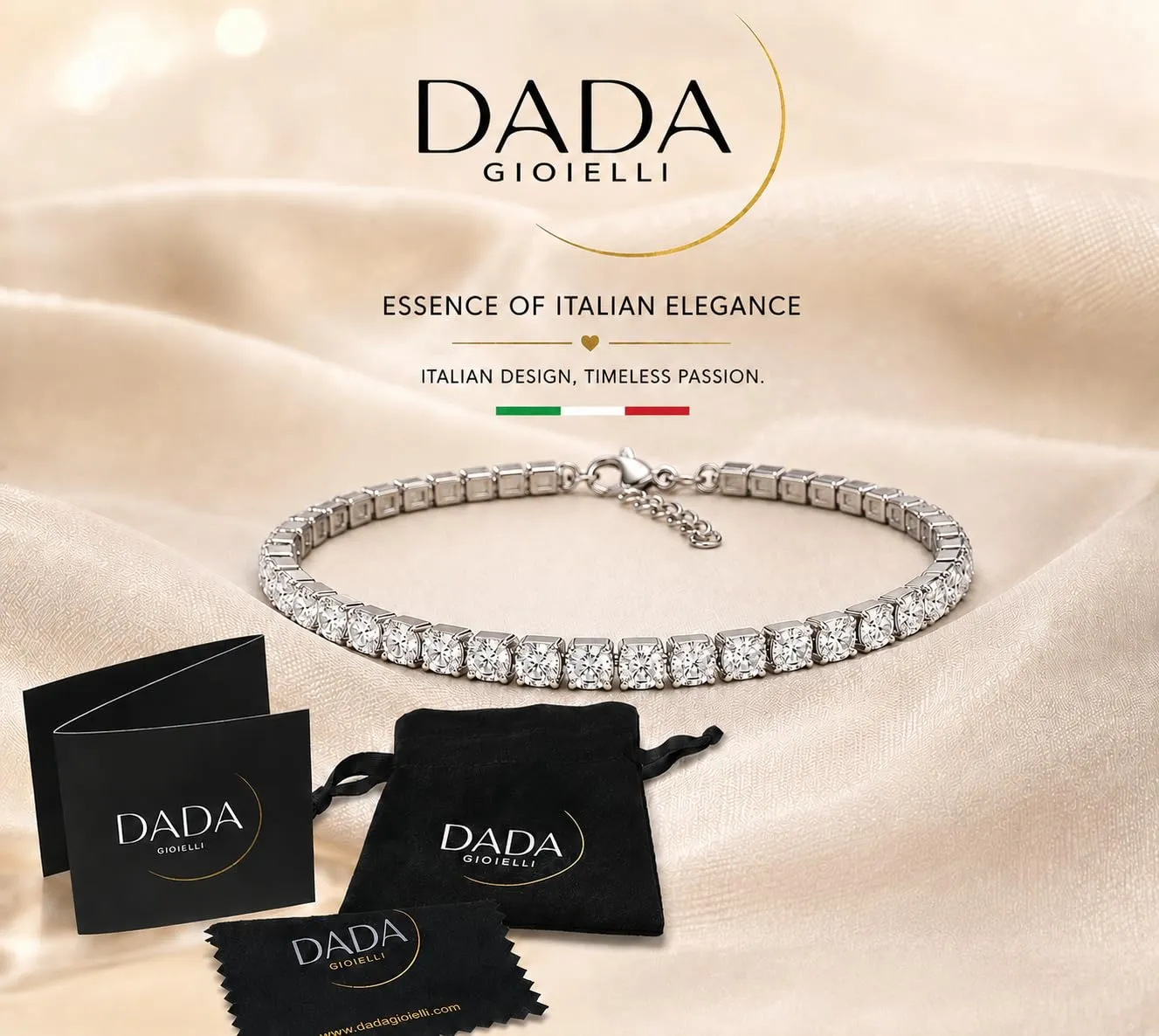 Dada Gioielli Bracciale Tennis Donna Zirconi 3 mm Acciaio Inossidabile, 17+3 cm (Zircone Bianco) - immagine 5