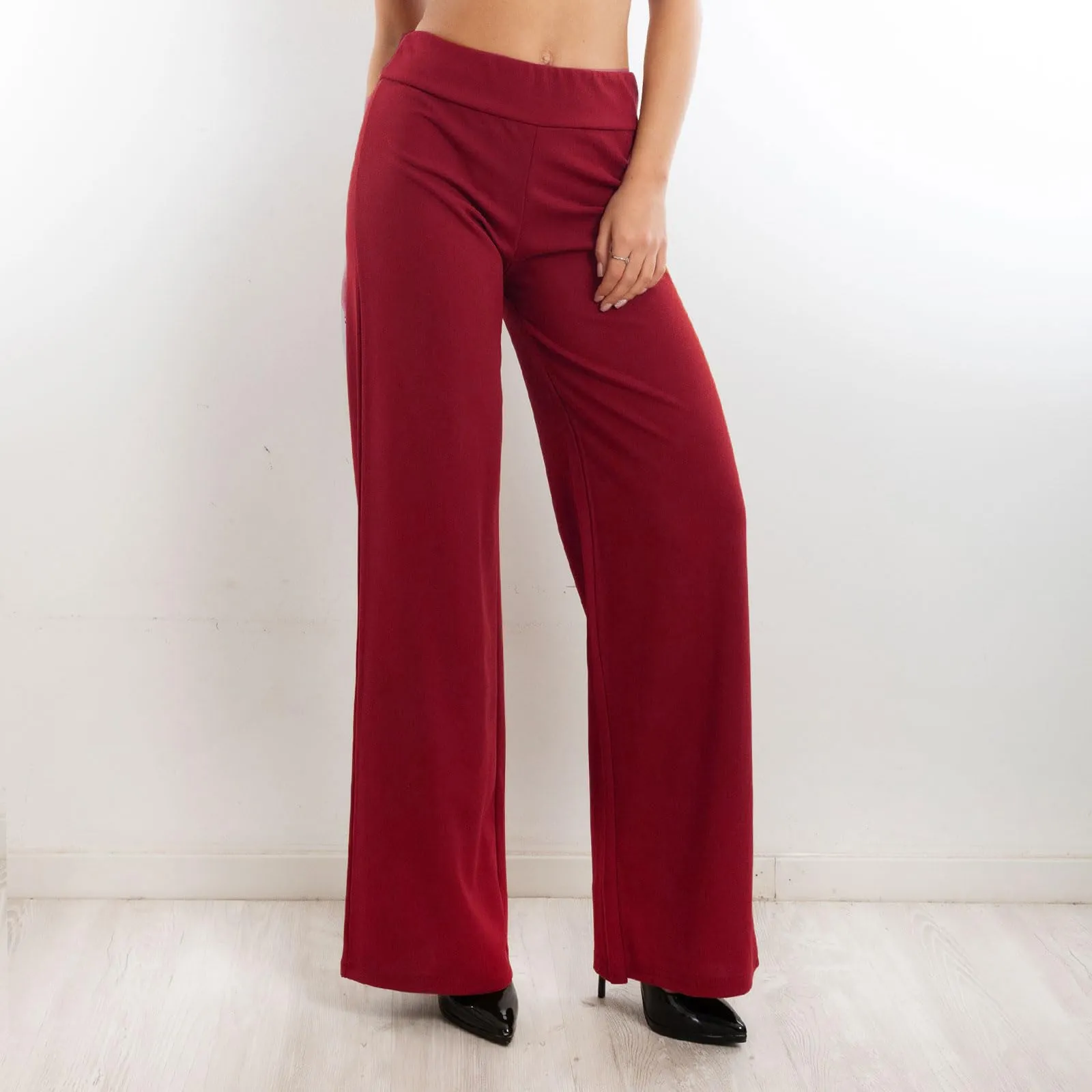 Toocool Pantaloni a Palazzo Basic Elastico in Vita VI-9292, Bordeaux, L - immagine 3