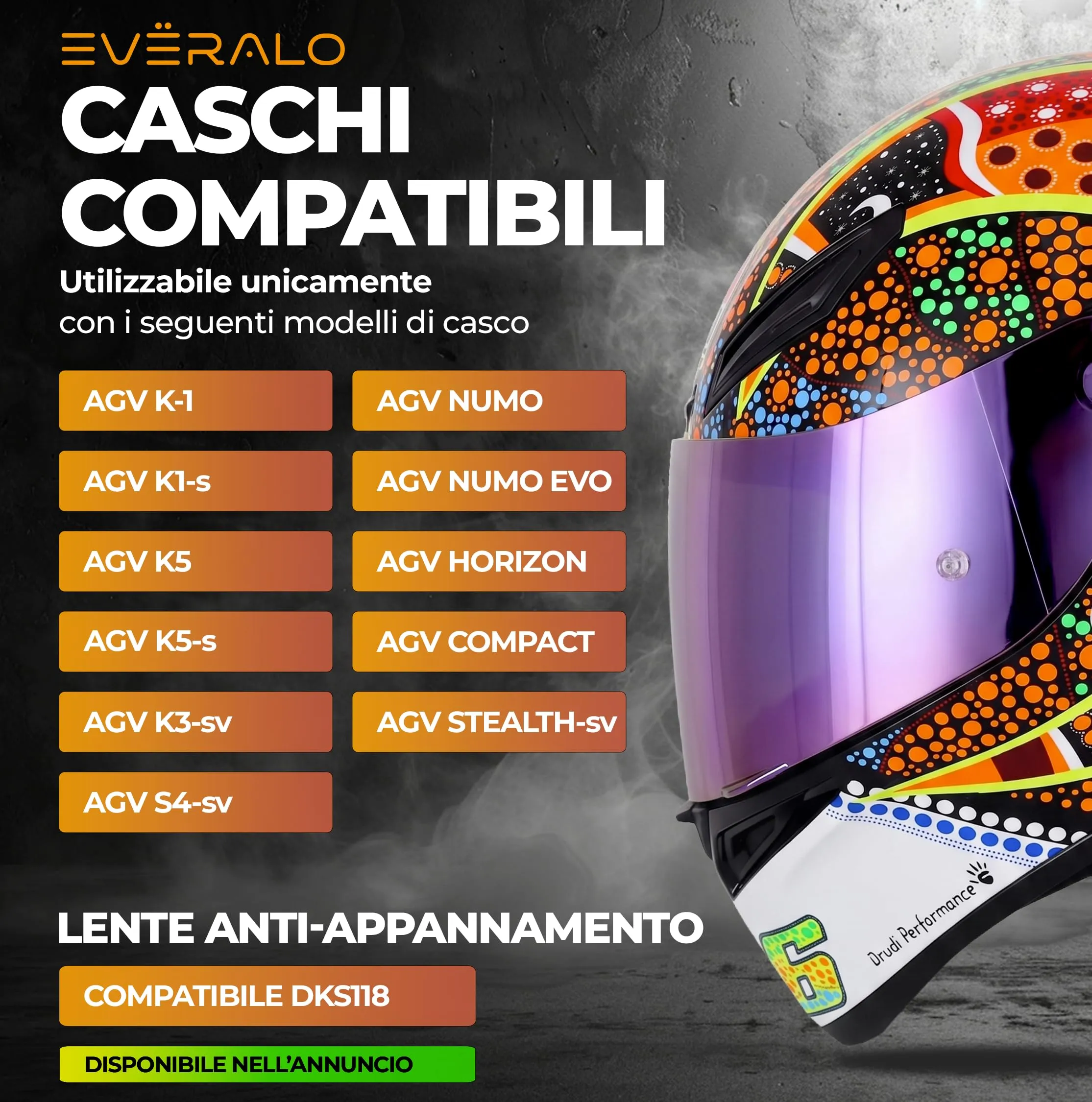 Everalo Visiera per Casco AGV K1, K1s, K3sv, K5, K5s, GT2 - immagine 2