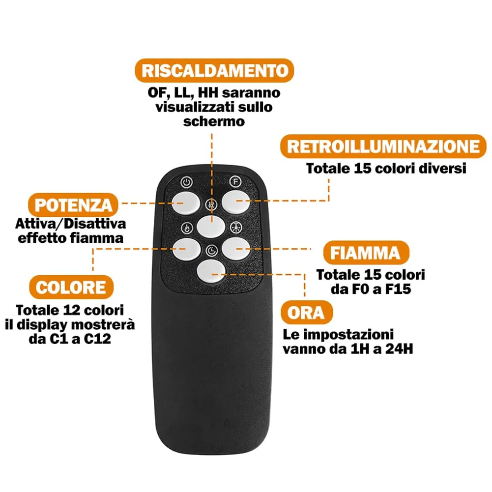 BAKAJI Mobile TV Bianco e Legno con Camino Elettrico, Effetto Fiamma 3D, 900/1800W, Led RGB, 138x40x76cm (Stoccolma) - immagine 8