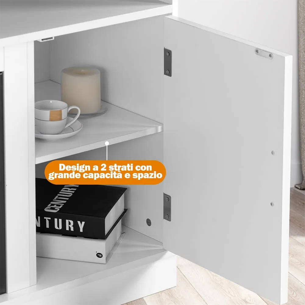 BAKAJI Mobile TV Bianco e Legno con Camino Elettrico, Effetto Fiamma 3D, 900/1800W, Led RGB, 138x40x76cm (Stoccolma) - immagine 9
