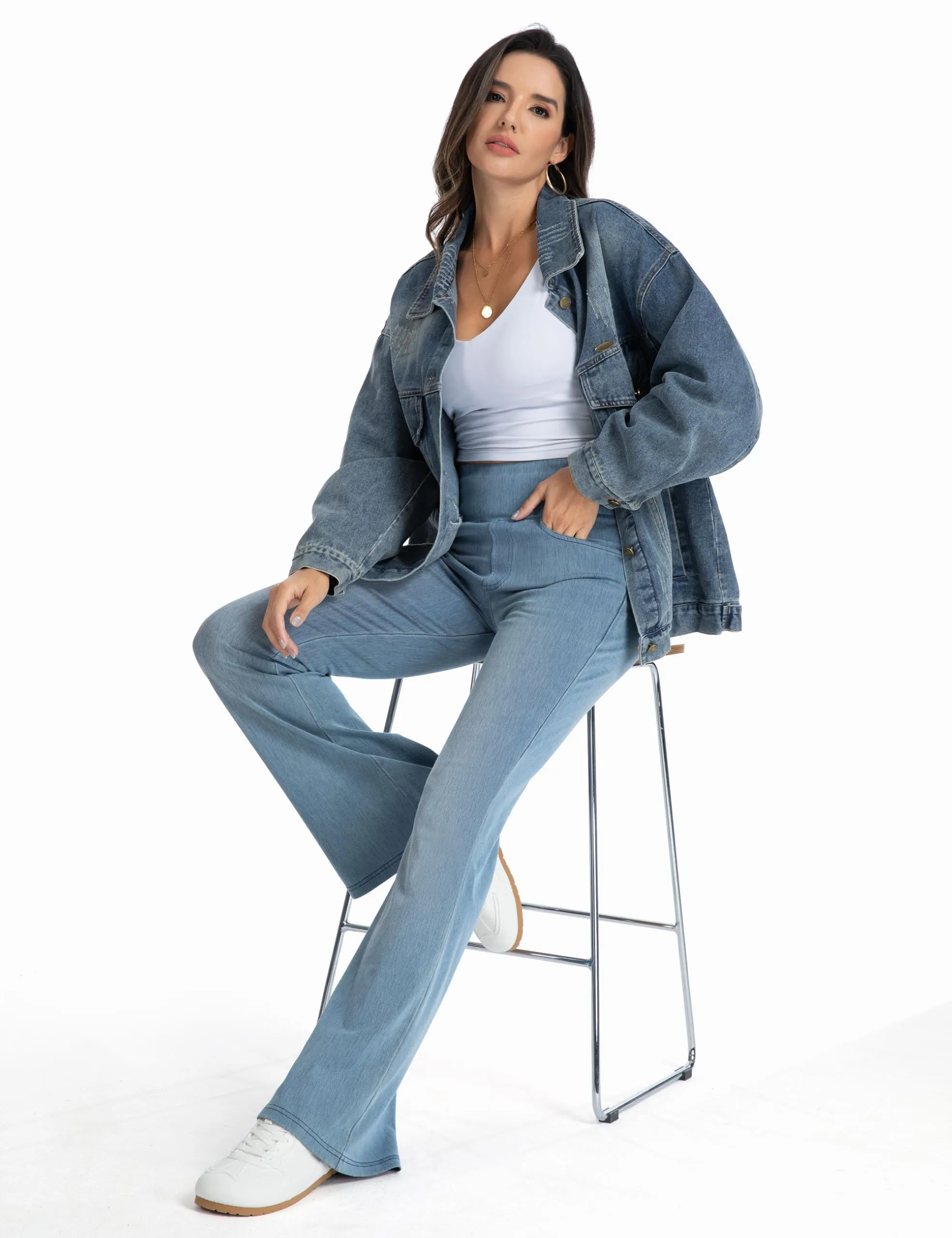 The Gym People Jeans Bootcut Donna Vita Alta Stretch Jeggings Zampa - immagine 7