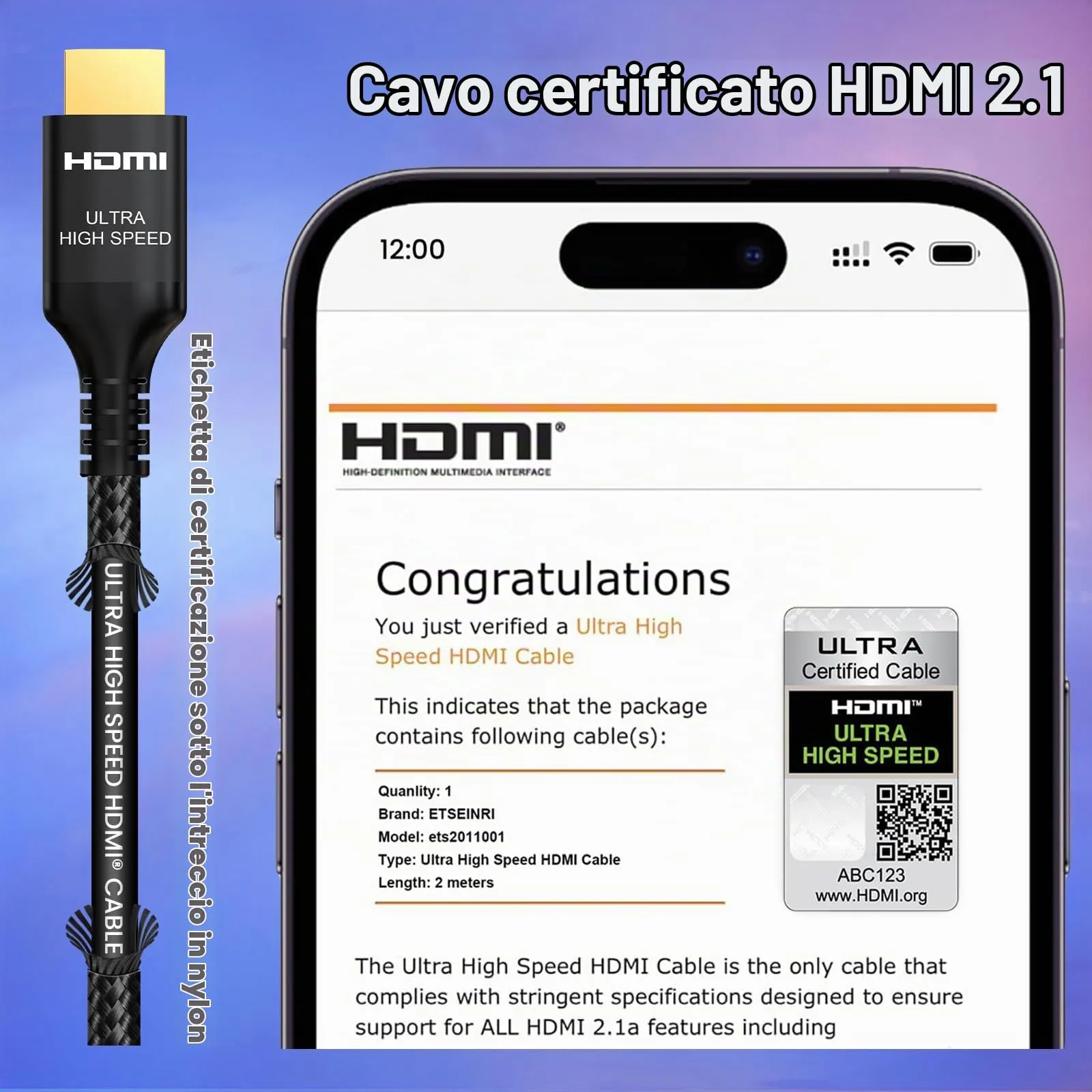 Etseinri Cavo HDMI 2.1 Ultra High Speed 8K 10K 2M, 2 Pezzi - immagine 2