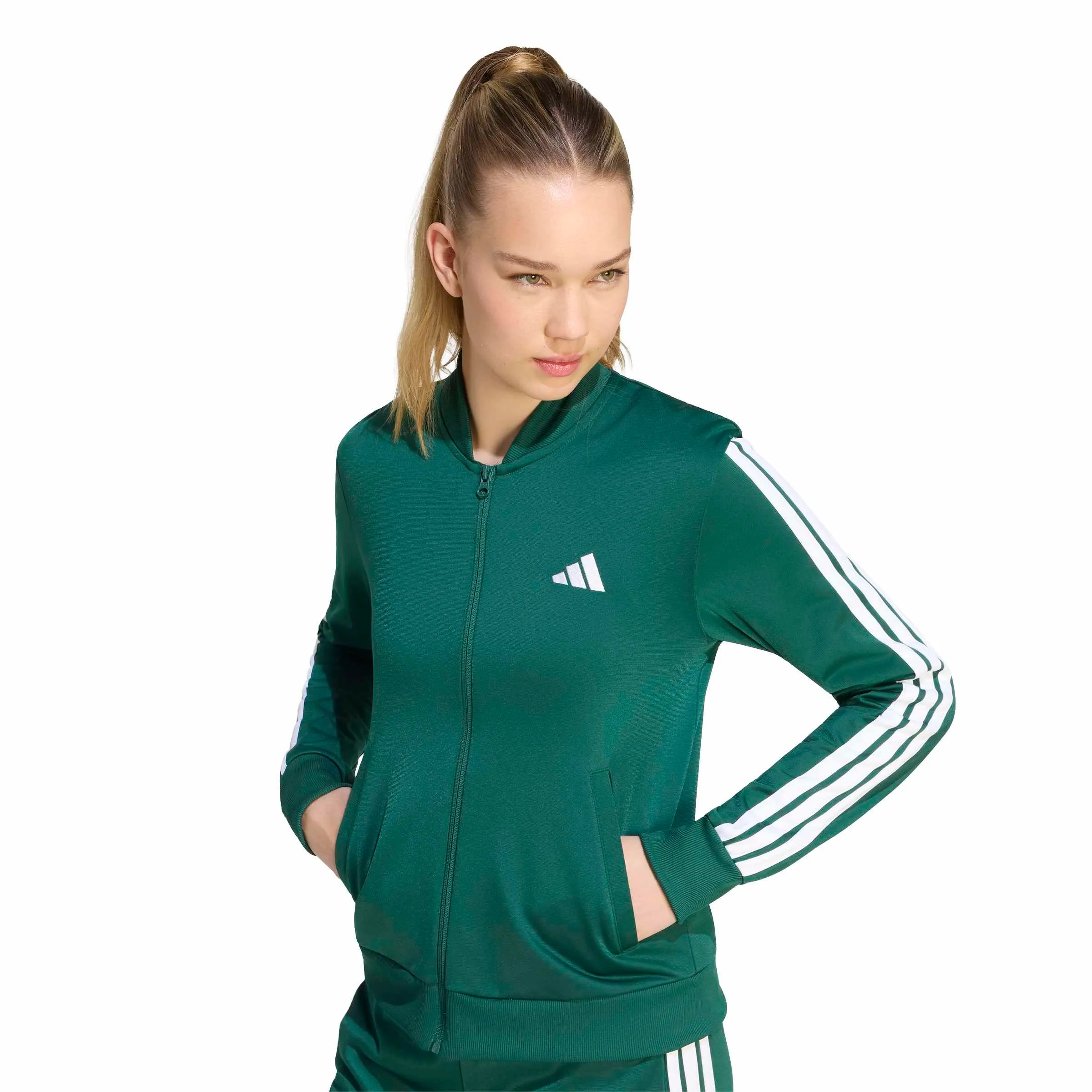 adidas Donna Essentials 3-Stripes Track Suit, Collegiate Green, S - immagine 4