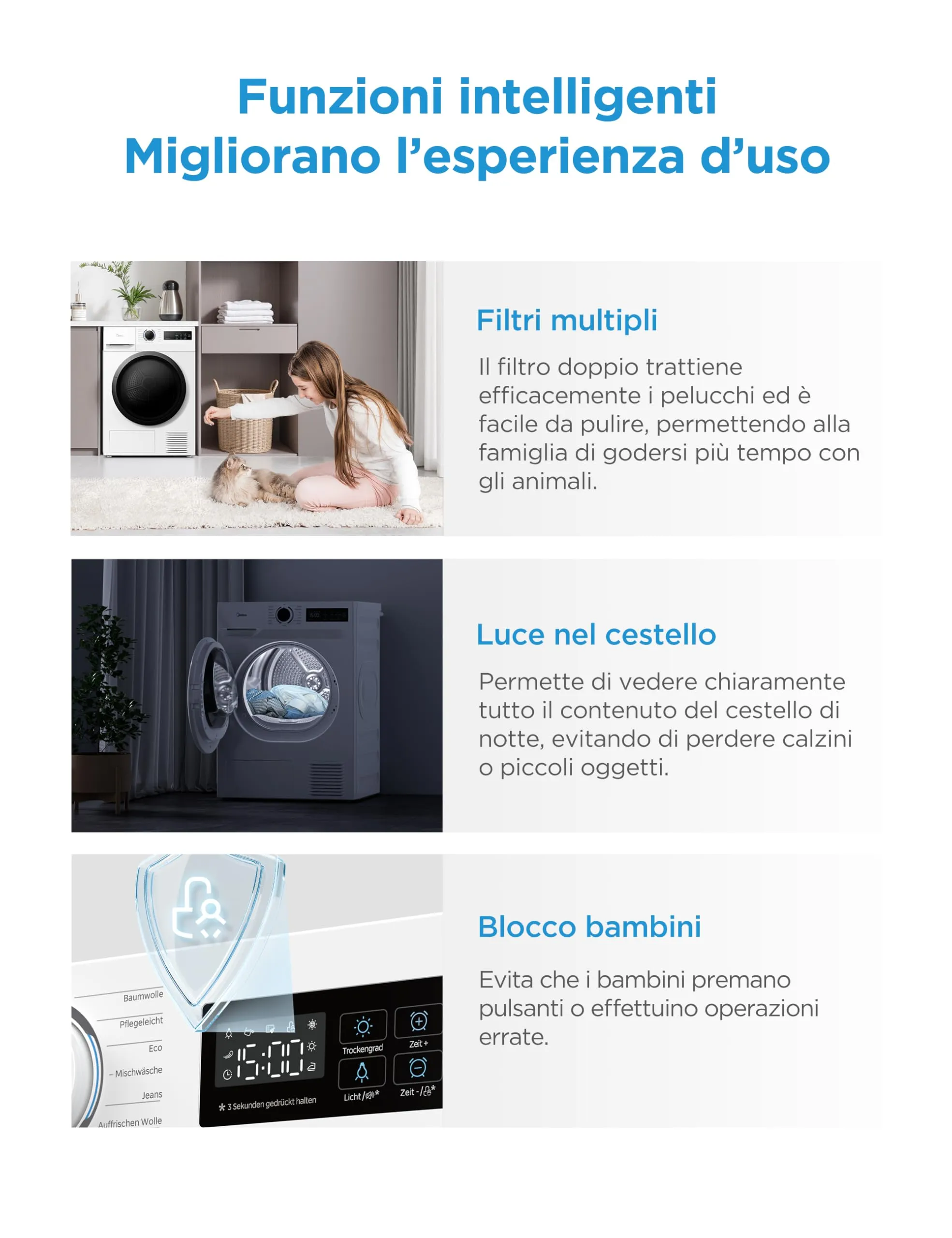 Midea MD11EH80D Asciugatrice a Pompa di Calore 8 kg Classe A++ Bianco - immagine 7