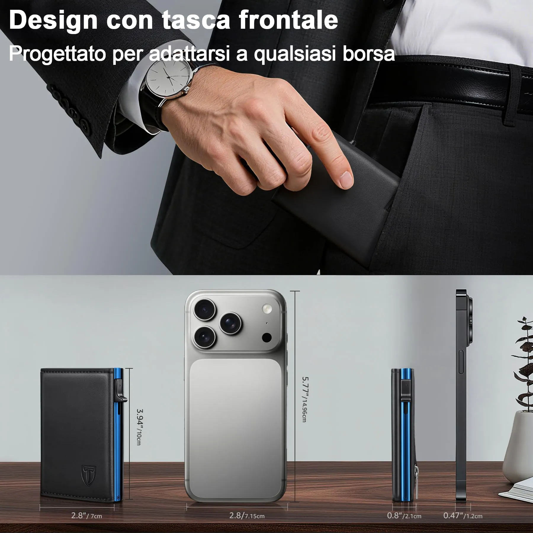 TENBST Portafoglio Uomo Slim Blu HW0028 - immagine 2