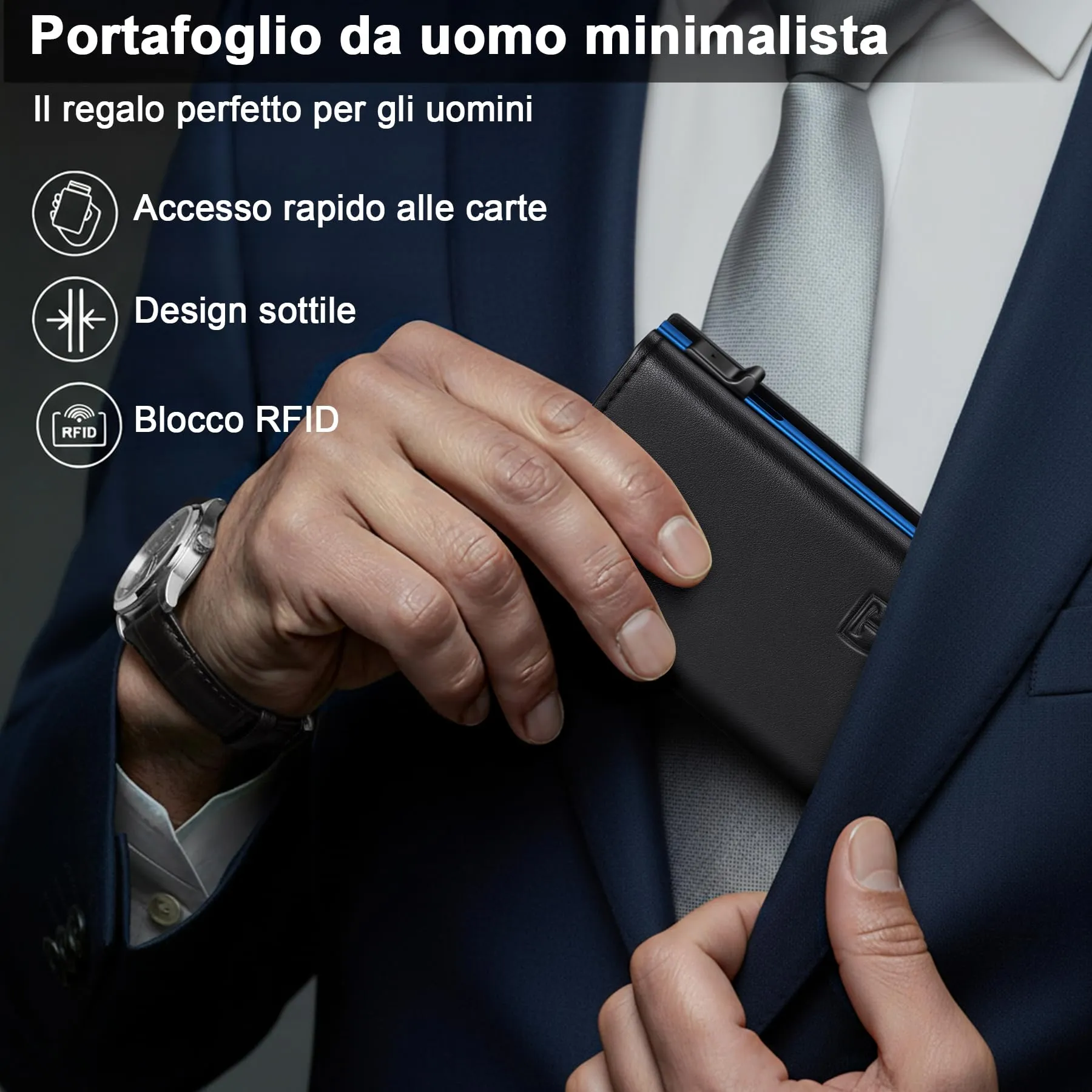 TENBST Portafoglio Uomo Slim Blu HW0028 - immagine 5